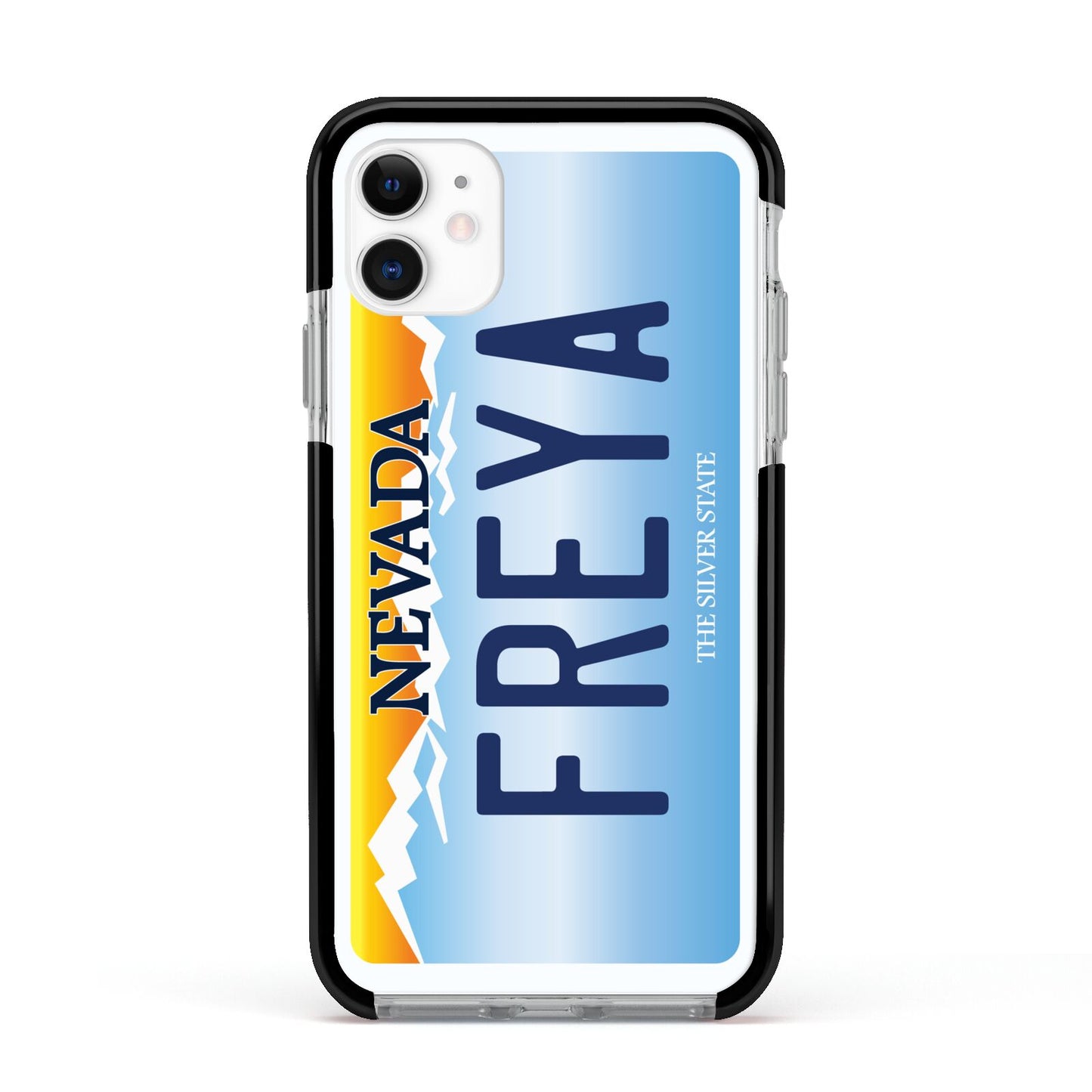 Personalised Nevada License Plate Apple iPhone 11 in White with Black Impact Case