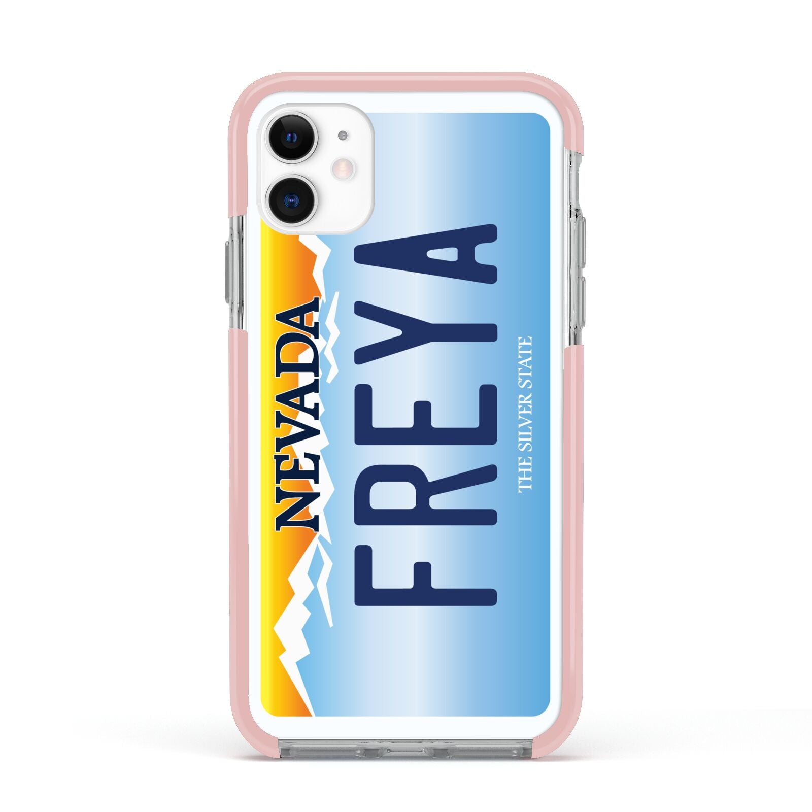 Personalised Nevada License Plate Apple iPhone 11 in White with Pink Impact Case