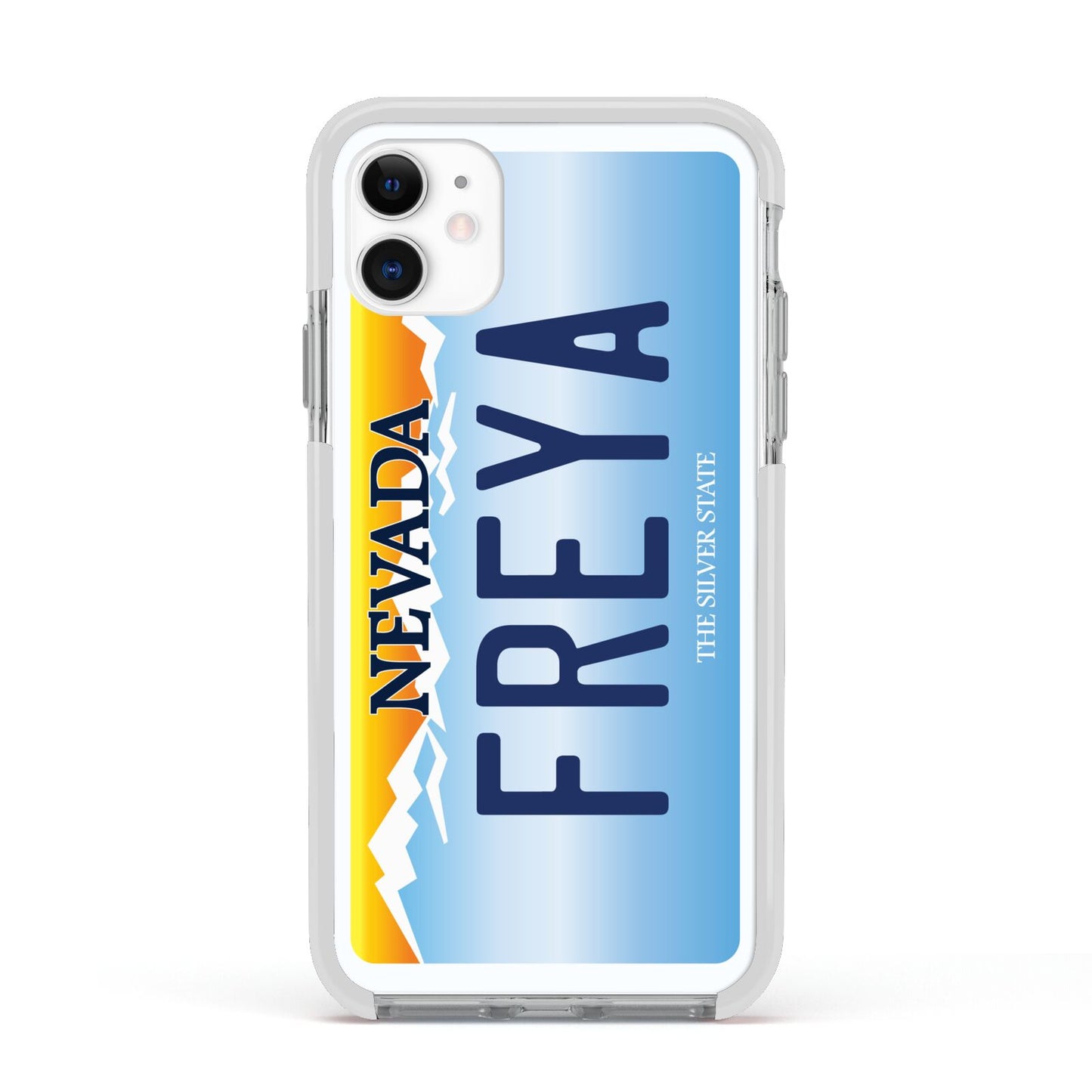 Personalised Nevada License Plate Apple iPhone 11 in White with White Impact Case