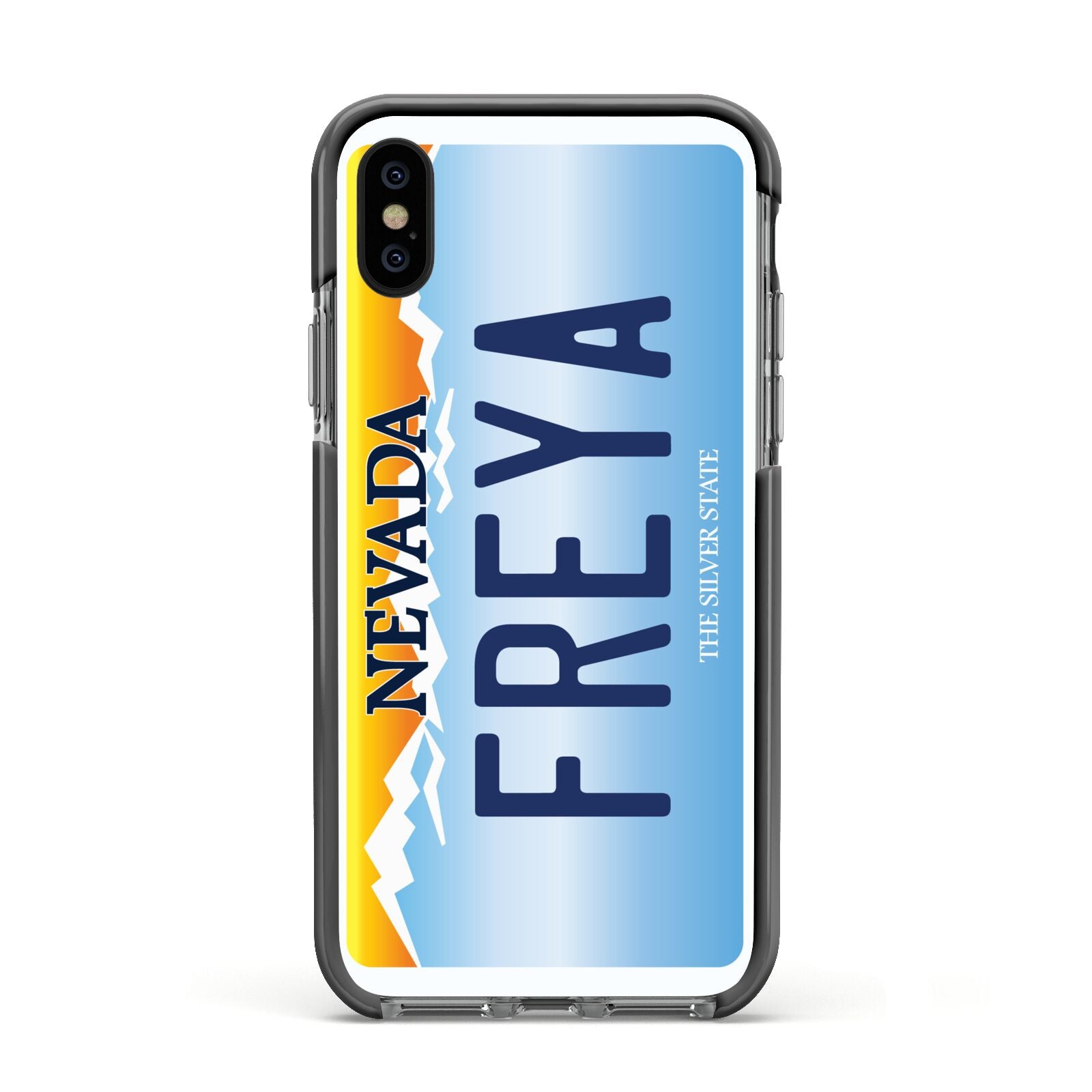 Personalised Nevada License Plate Apple iPhone Xs Impact Case Black Edge on Black Phone