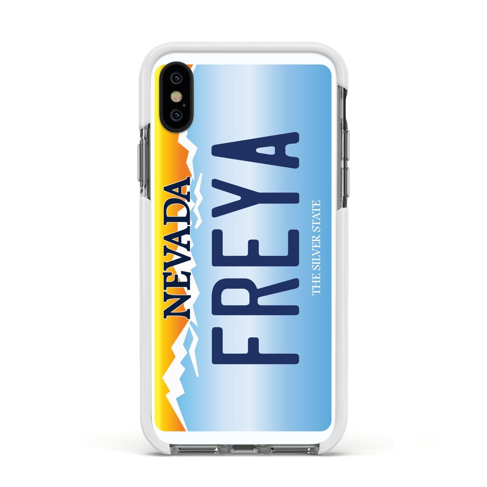 Personalised Nevada License Plate Apple iPhone Xs Impact Case White Edge on Black Phone