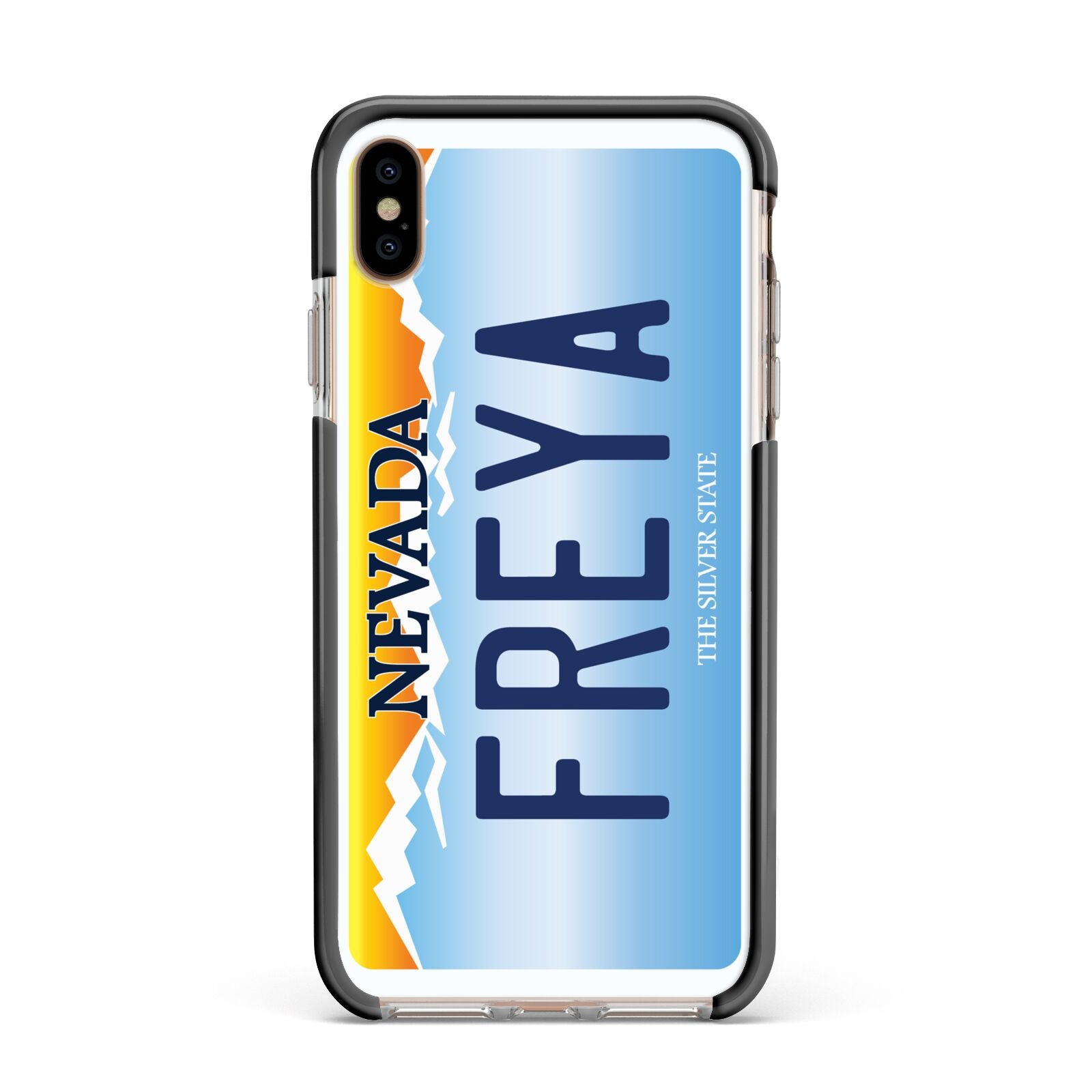 Personalised Nevada License Plate Apple iPhone Xs Max Impact Case Black Edge on Gold Phone