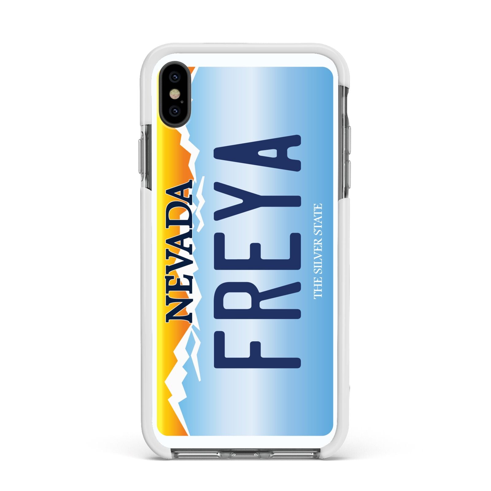 Personalised Nevada License Plate Apple iPhone Xs Max Impact Case White Edge on Black Phone