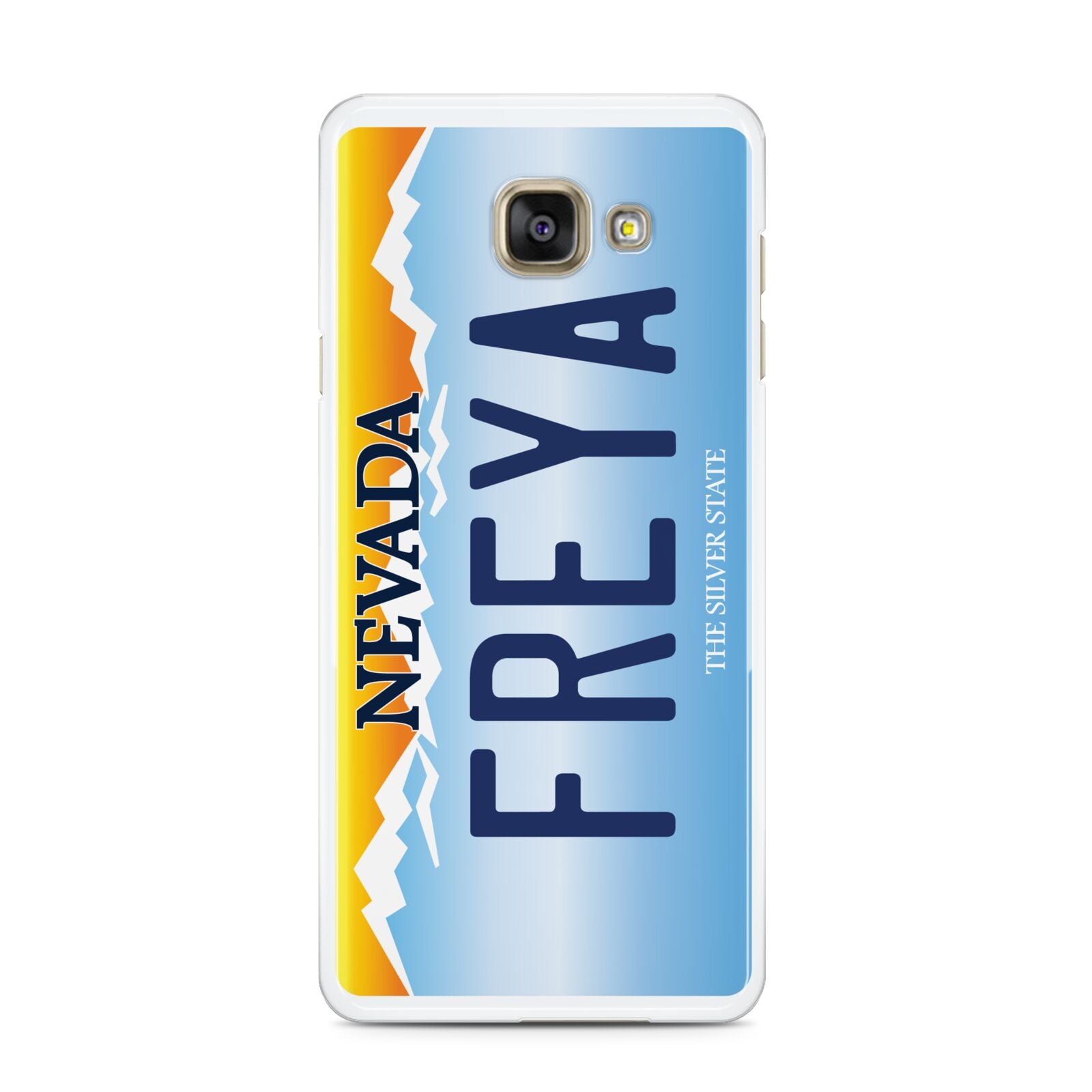 Personalised Nevada License Plate Samsung Galaxy A3 2016 Case on gold phone