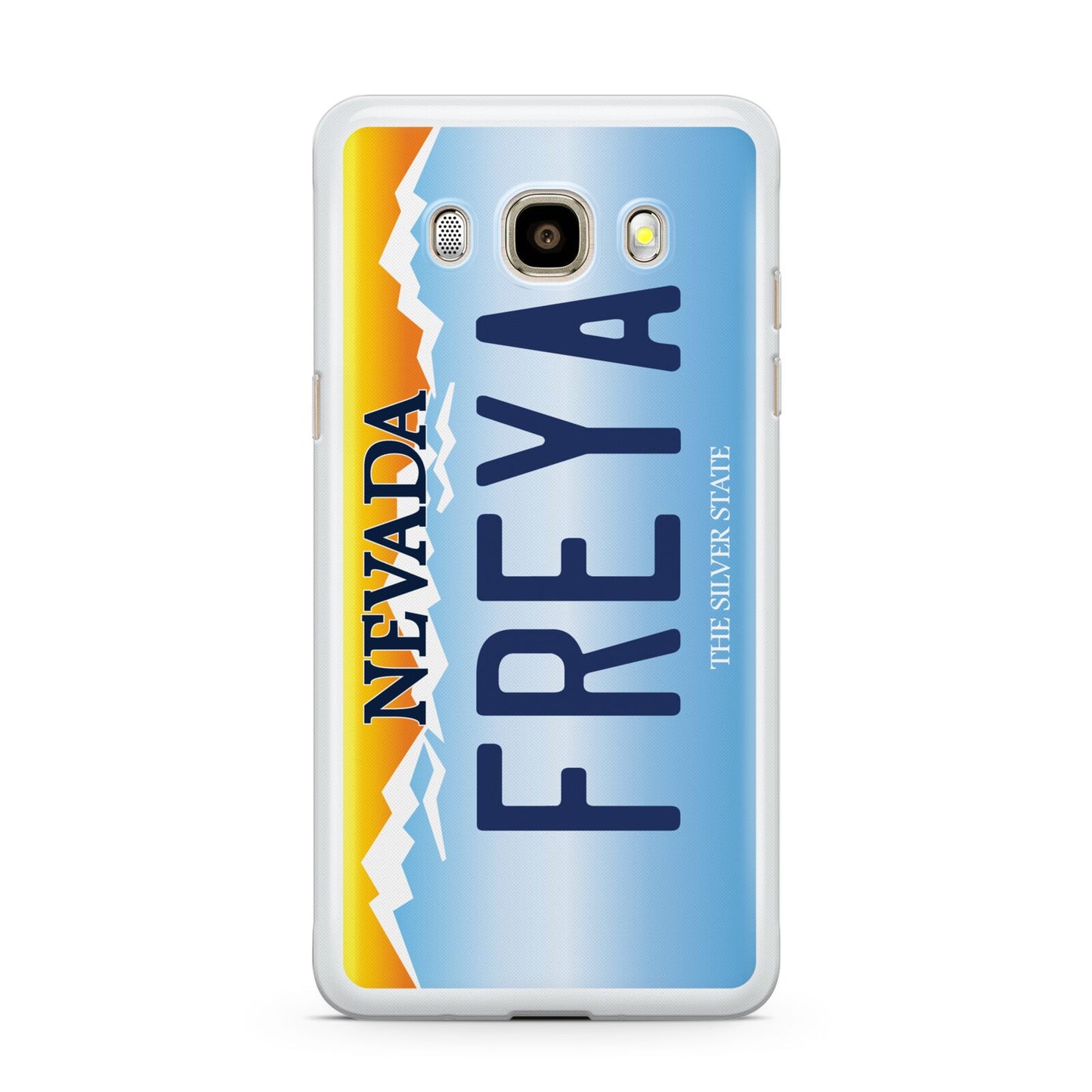 Personalised Nevada License Plate Samsung Galaxy J7 2016 Case on gold phone