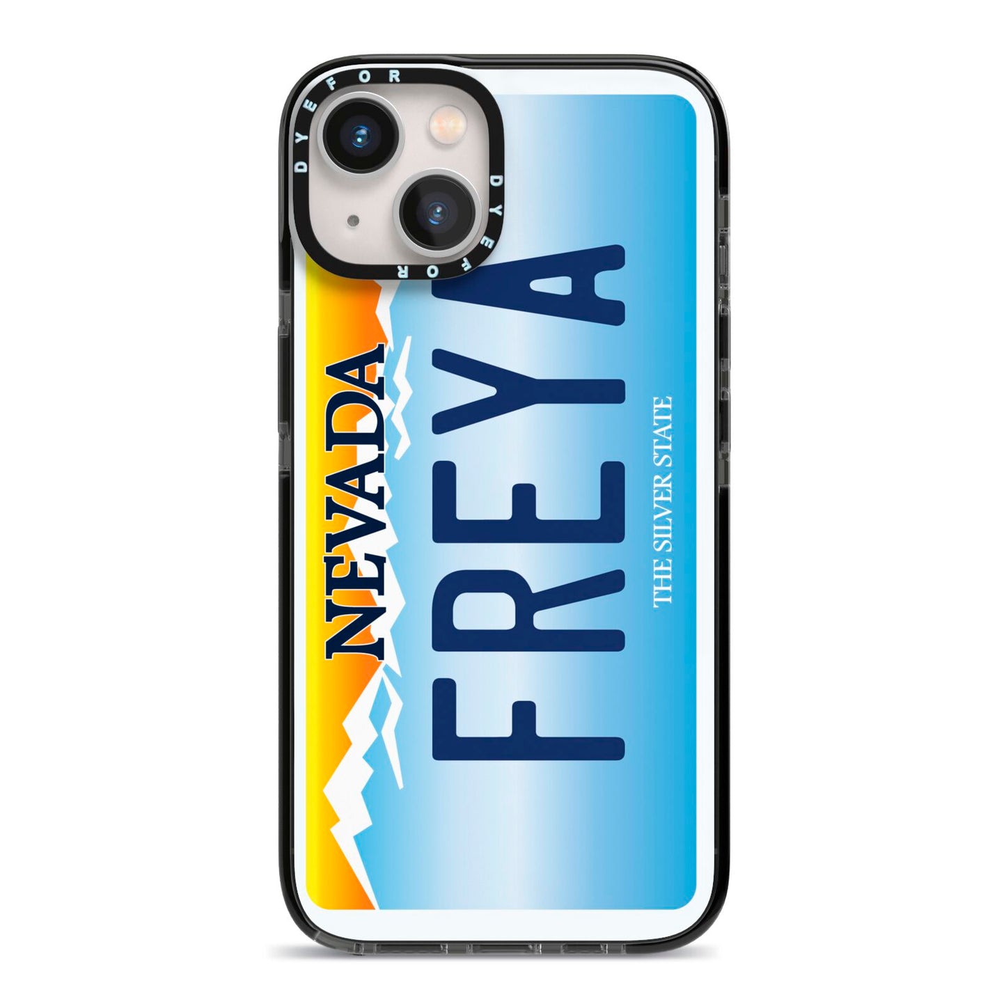 Personalised Nevada License Plate iPhone 13 Black Impact Case on Silver phone