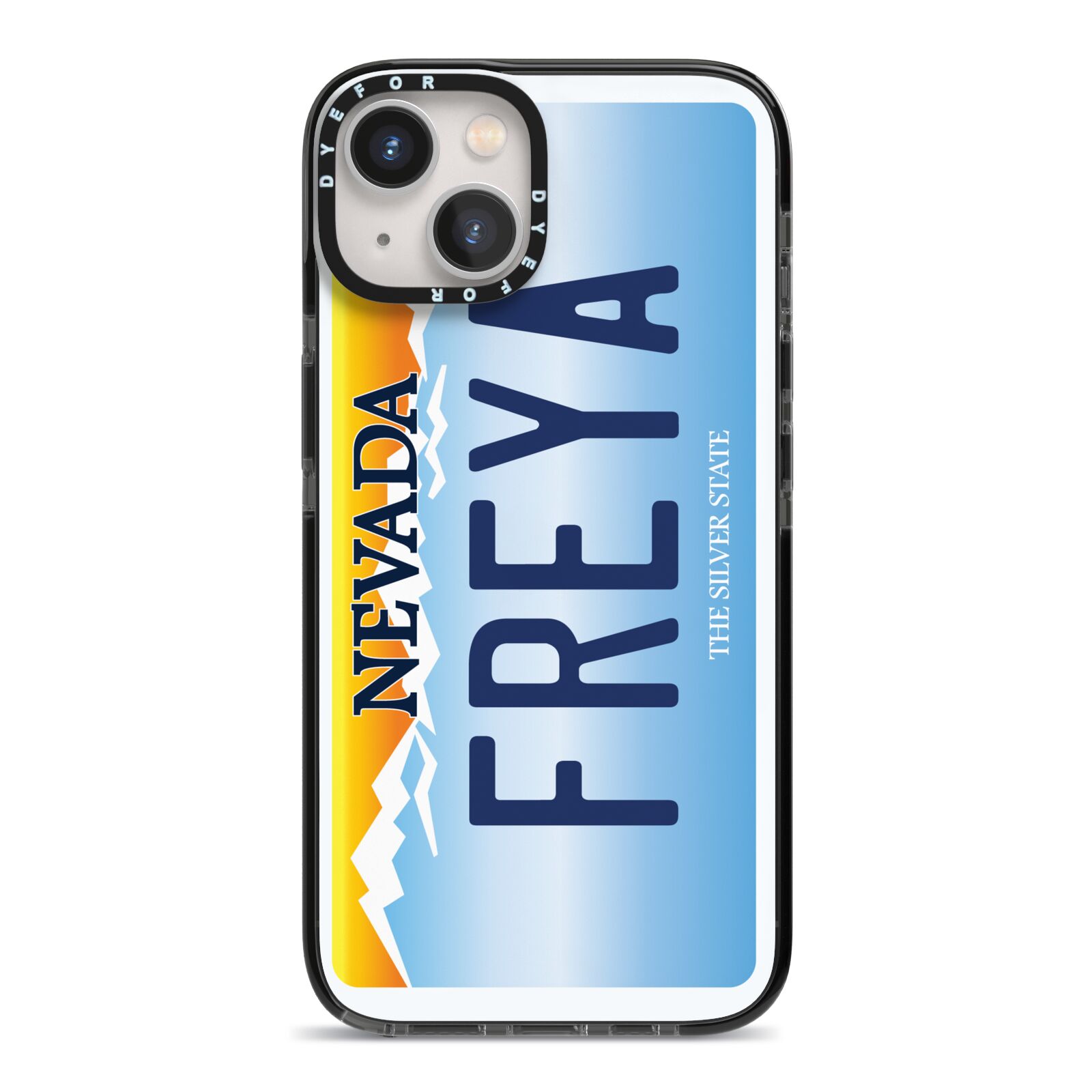 Personalised Nevada License Plate iPhone 13 Black Impact Case on Silver phone