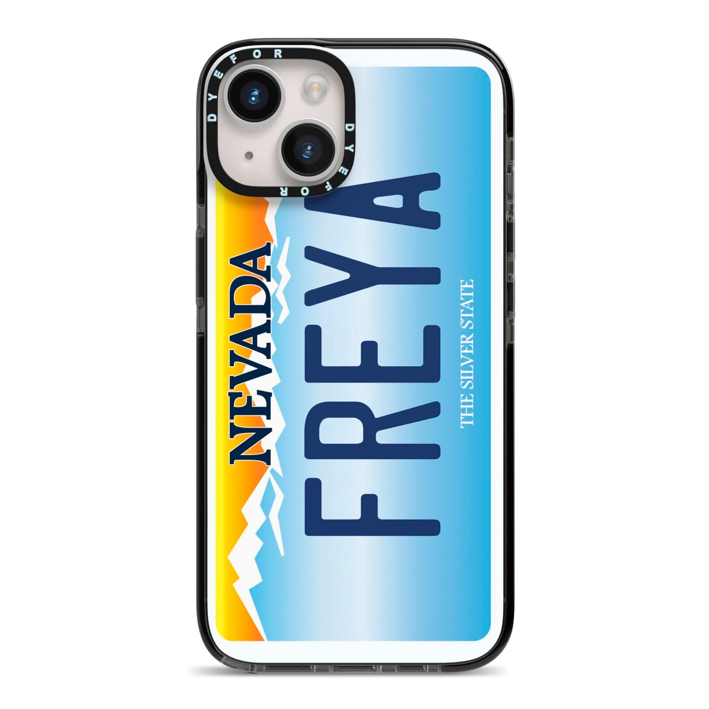 Personalised Nevada License Plate iPhone 14 Black Impact Case on Silver phone