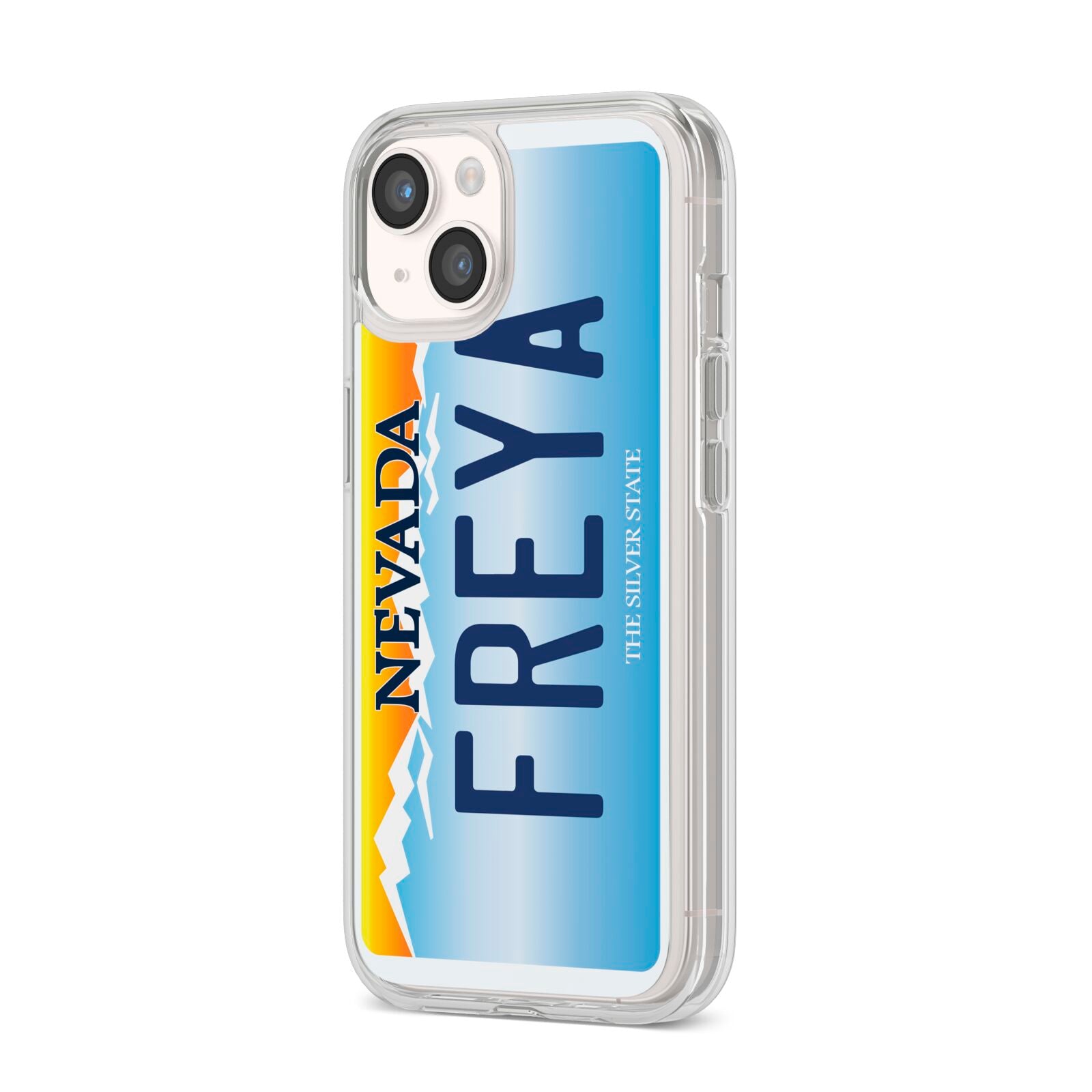 Personalised Nevada License Plate iPhone 14 Clear Tough Case Starlight Angled Image