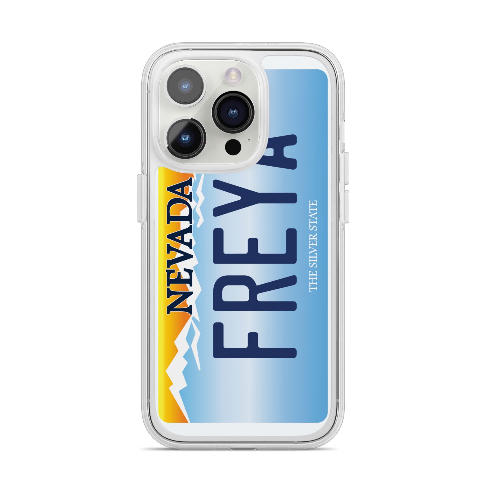 Personalised Nevada License Plate iPhone 14 Pro Clear Tough Case Silver