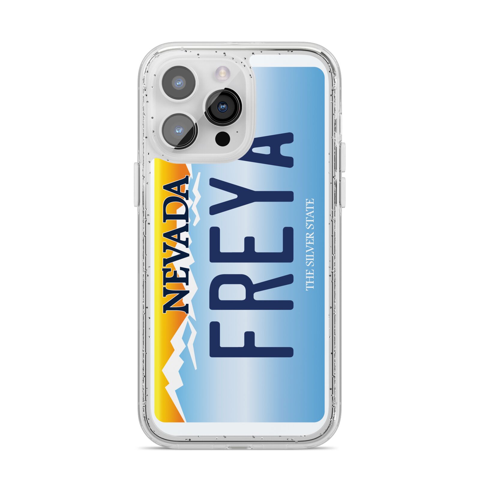 Personalised Nevada License Plate iPhone 14 Pro Max Glitter Tough Case Silver