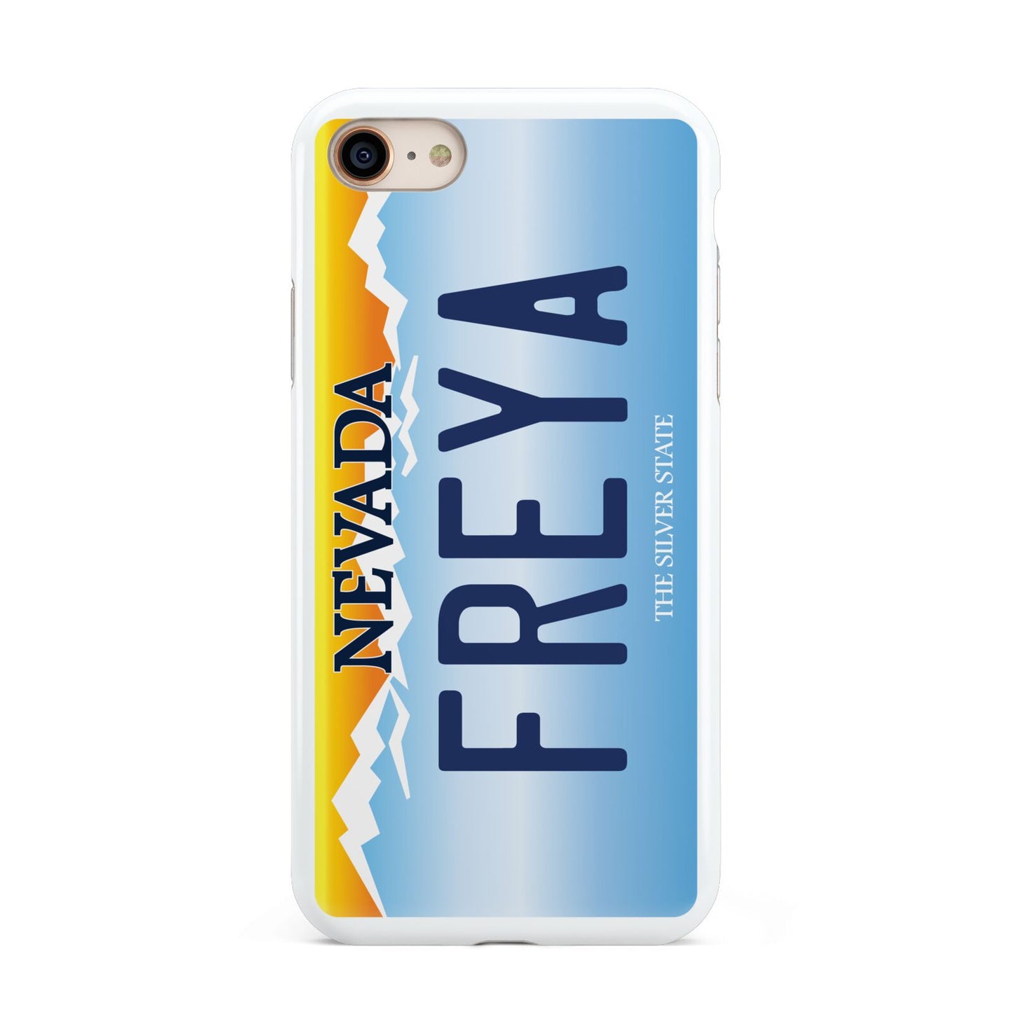 Personalised Nevada License Plate iPhone 8 3D Tough Case on Gold Phone