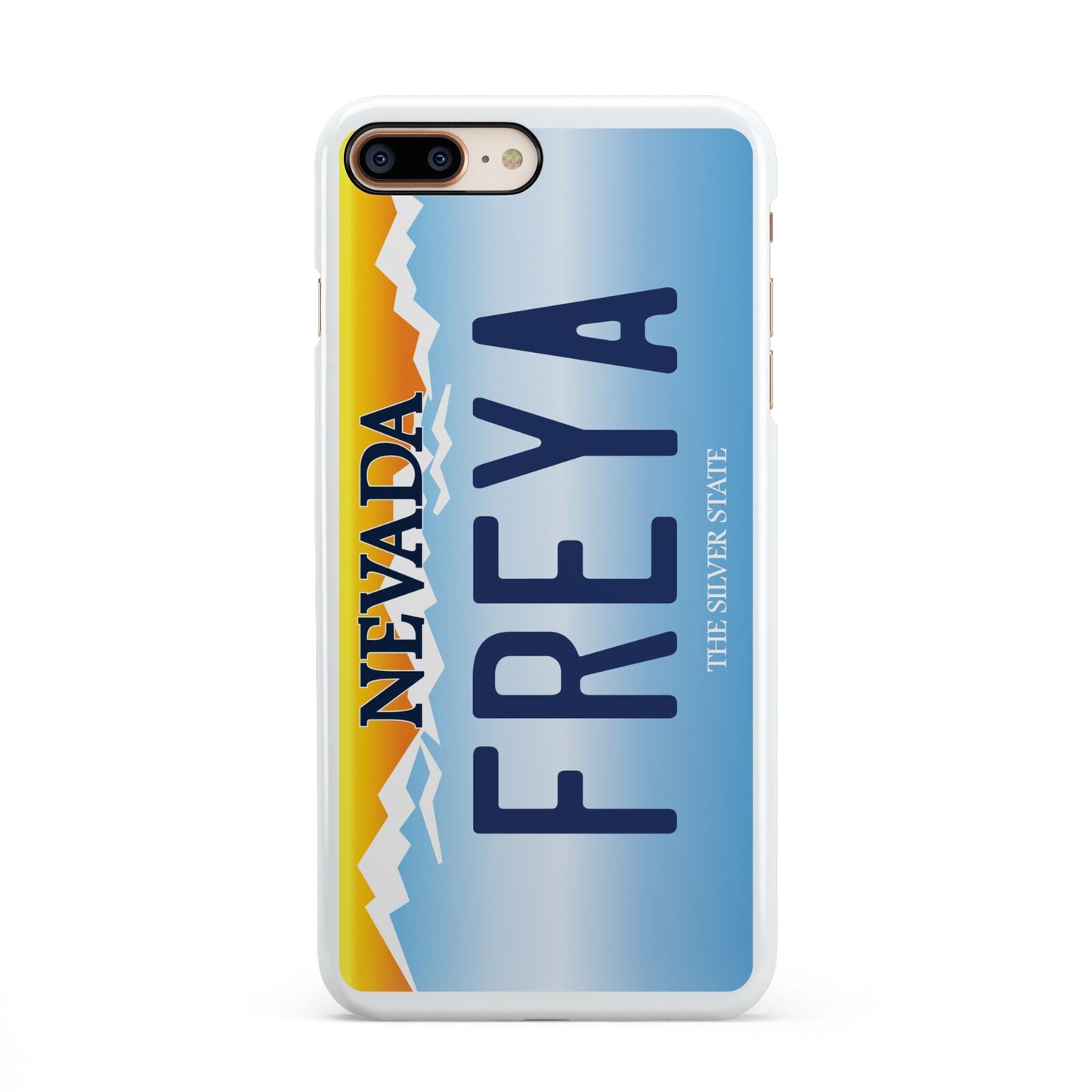 Personalised Nevada License Plate iPhone 8 Plus 3D Snap Case on Gold Phone