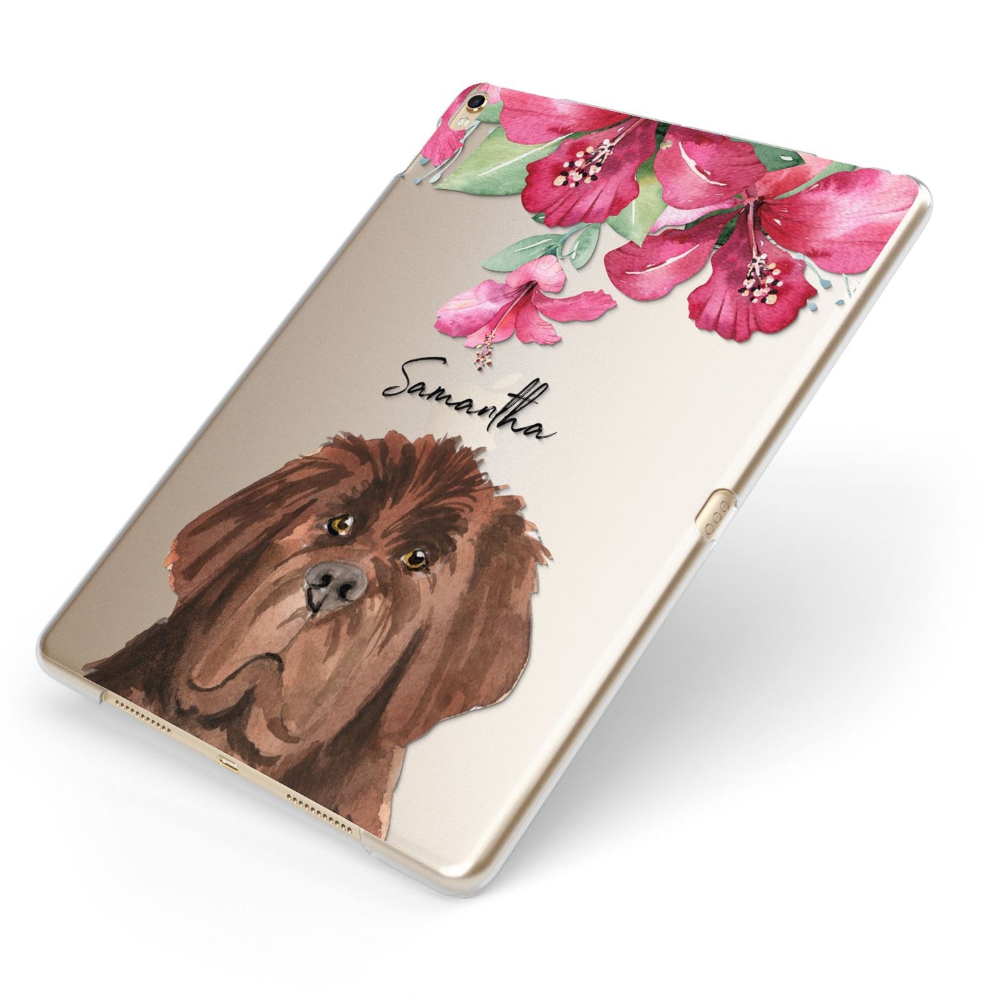 Personalised Newfoundland Apple iPad Case on Gold iPad Side View