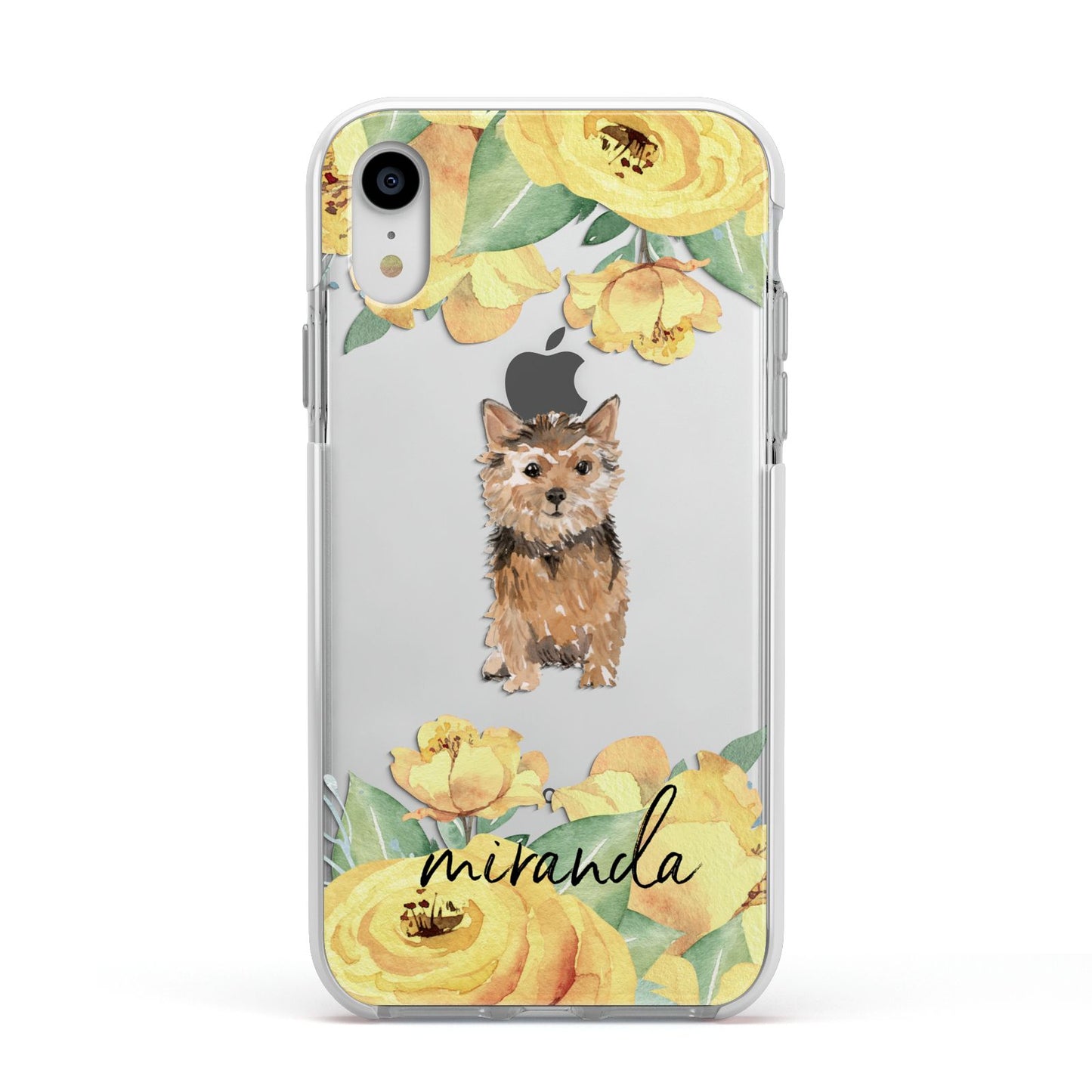 Personalised Norwich Terrier Apple iPhone XR Impact Case White Edge on Silver Phone