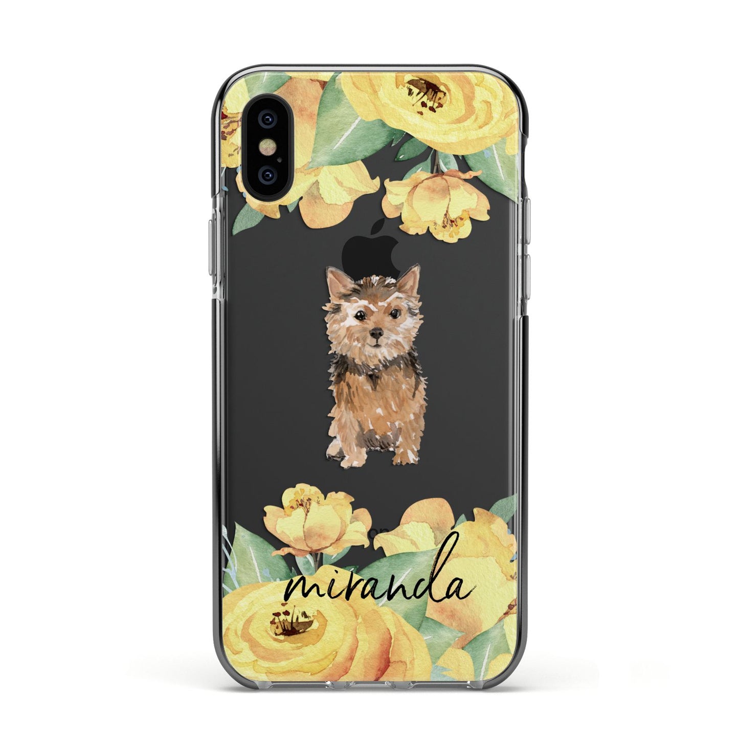 Personalised Norwich Terrier Apple iPhone Xs Impact Case Black Edge on Black Phone