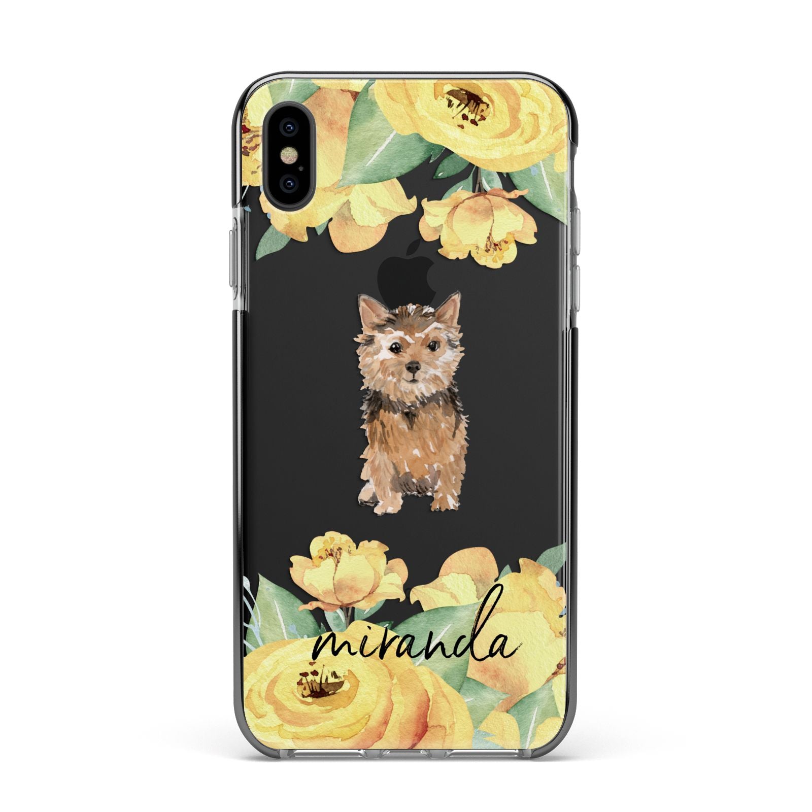 Personalised Norwich Terrier Apple iPhone Xs Max Impact Case Black Edge on Black Phone