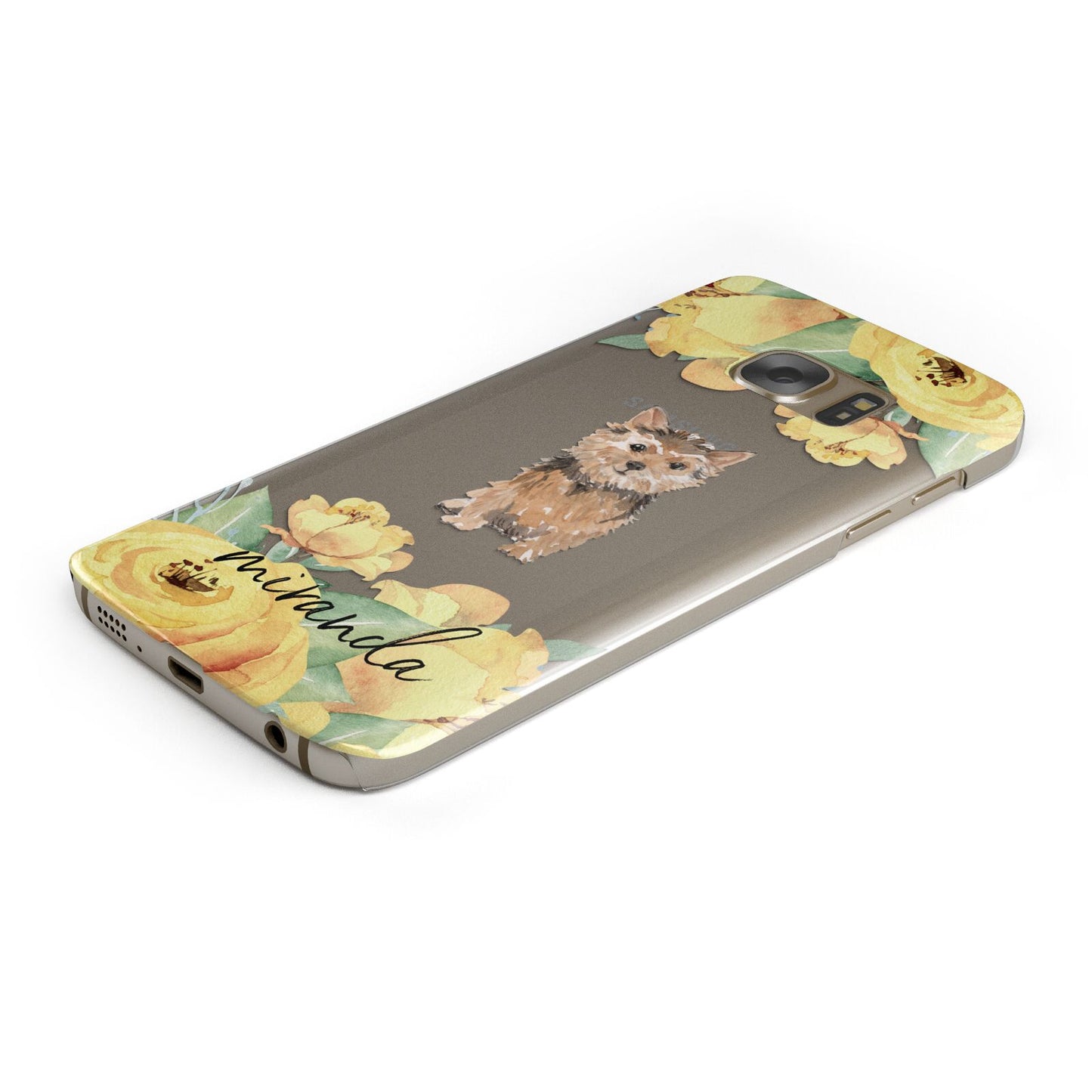 Personalised Norwich Terrier Protective Samsung Galaxy Case Angled Image