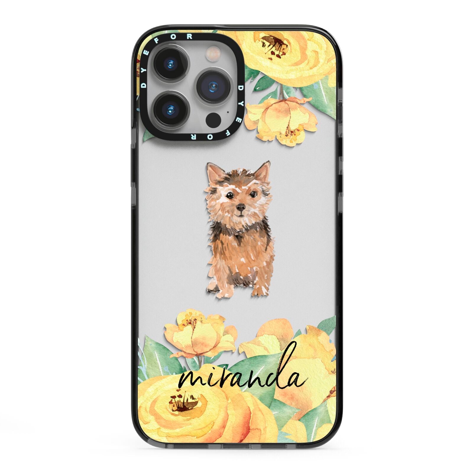 Personalised Norwich Terrier iPhone 13 Pro Max Black Impact Case on Silver phone