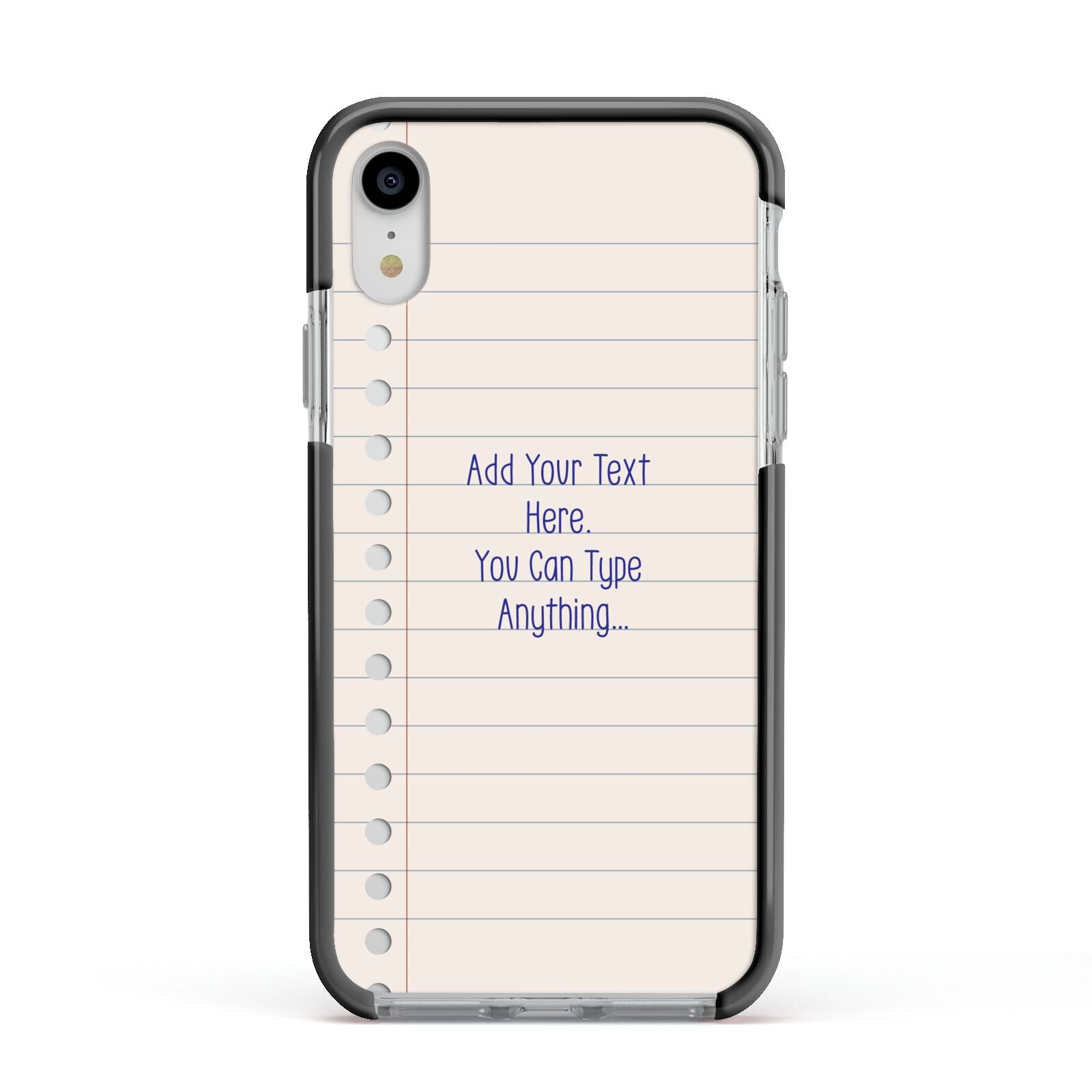 Personalised Notepad Apple iPhone XR Impact Case Black Edge on Silver Phone