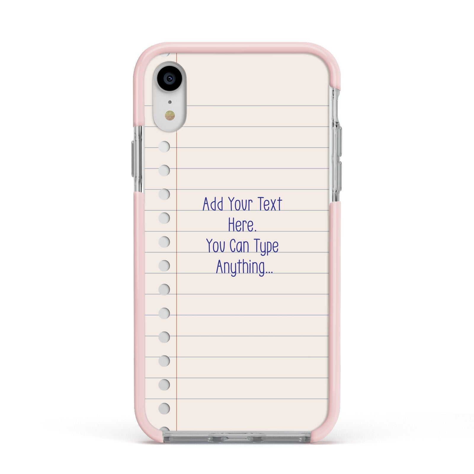 Personalised Notepad Apple iPhone XR Impact Case Pink Edge on Silver Phone