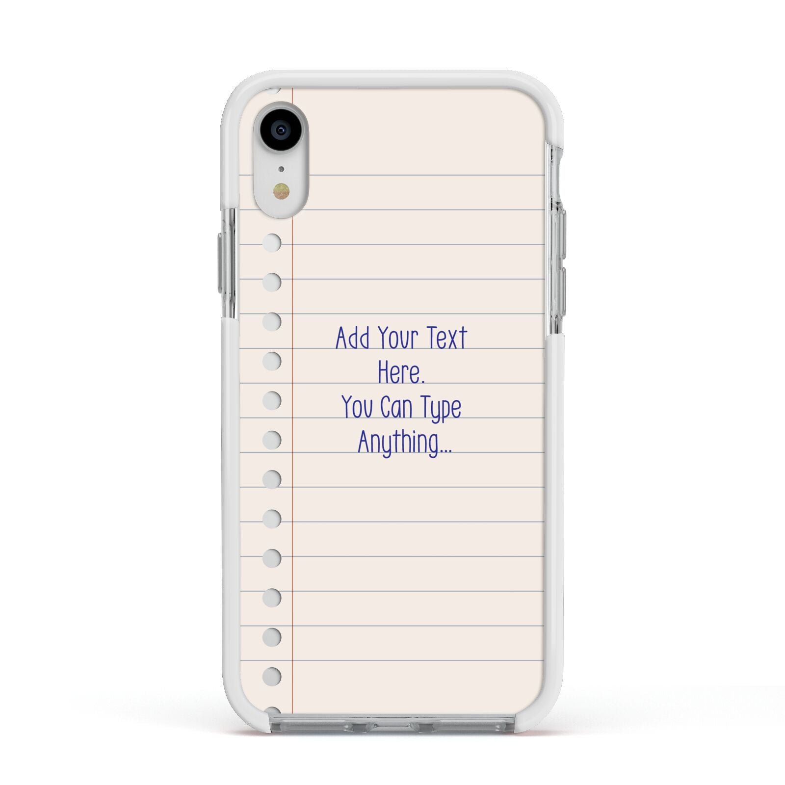 Personalised Notepad Apple iPhone XR Impact Case White Edge on Silver Phone