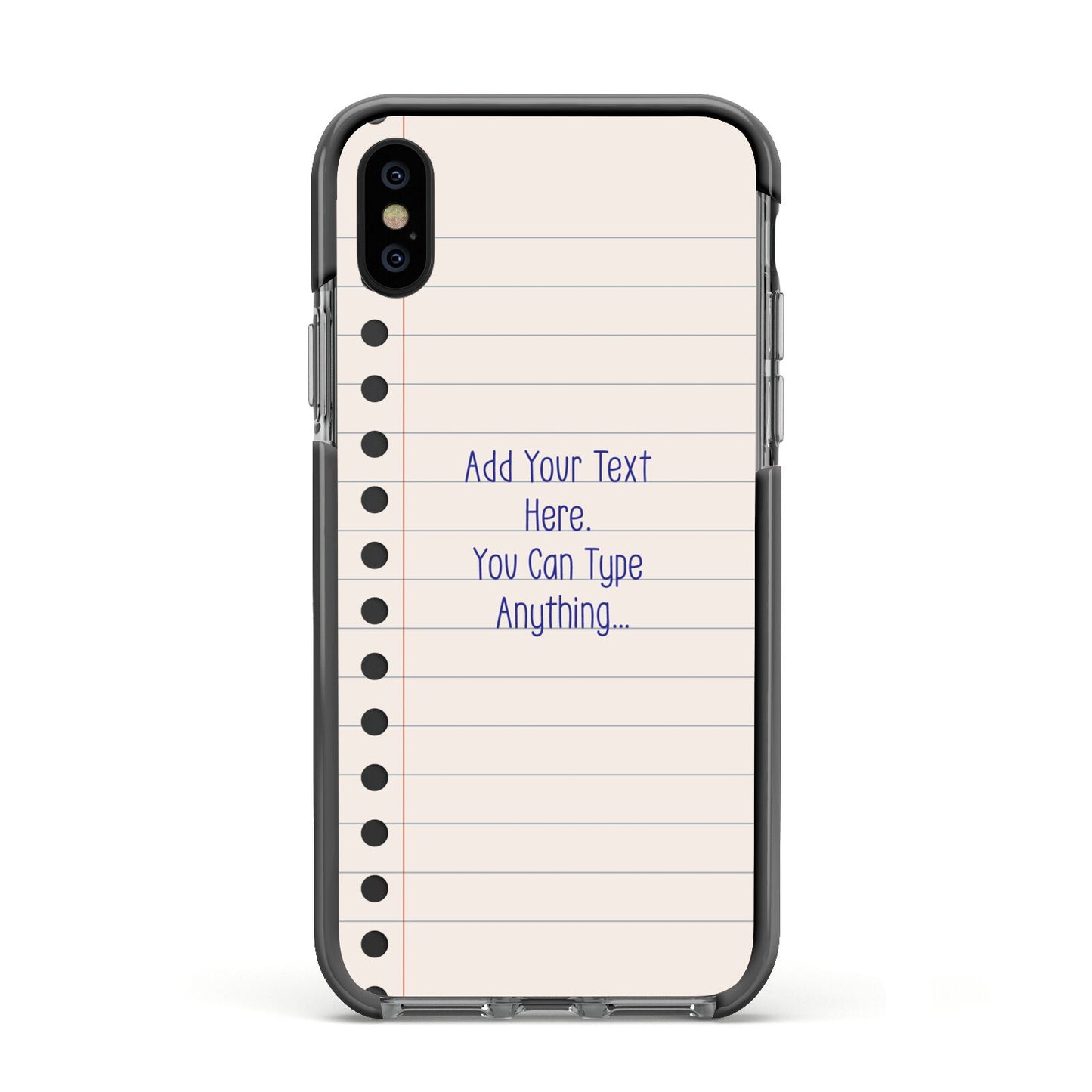 Personalised Notepad Apple iPhone Xs Impact Case Black Edge on Black Phone