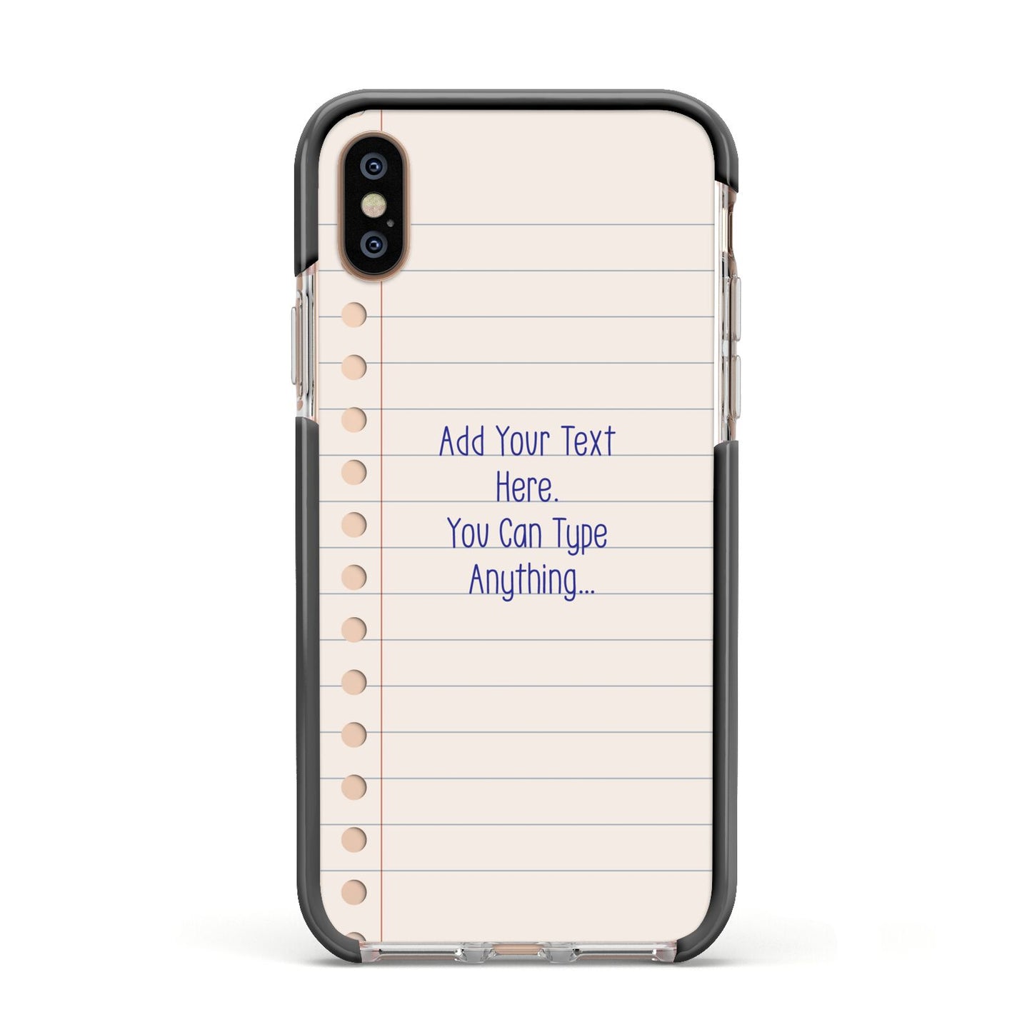 Personalised Notepad Apple iPhone Xs Impact Case Black Edge on Gold Phone