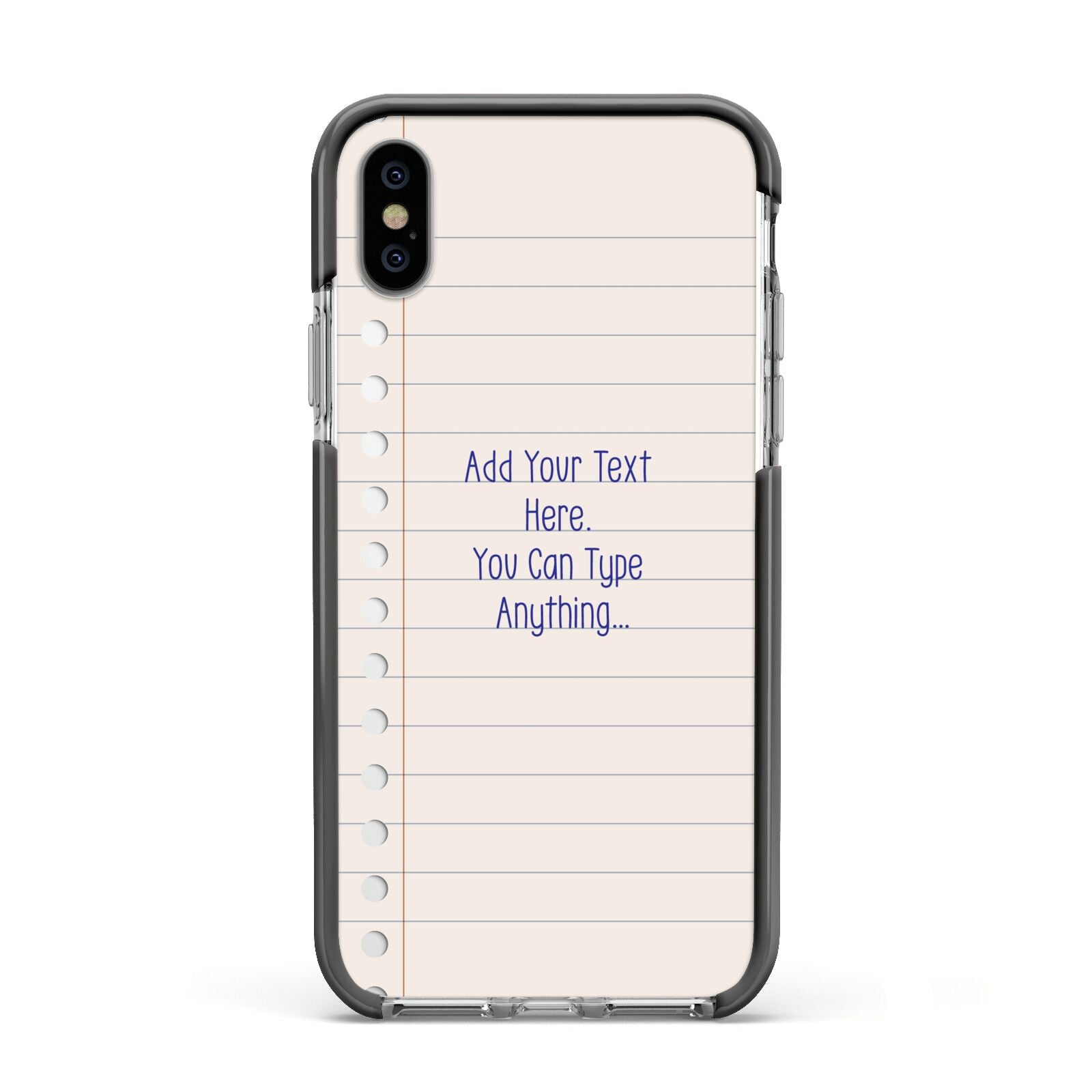 Personalised Notepad Apple iPhone Xs Impact Case Black Edge on Silver Phone