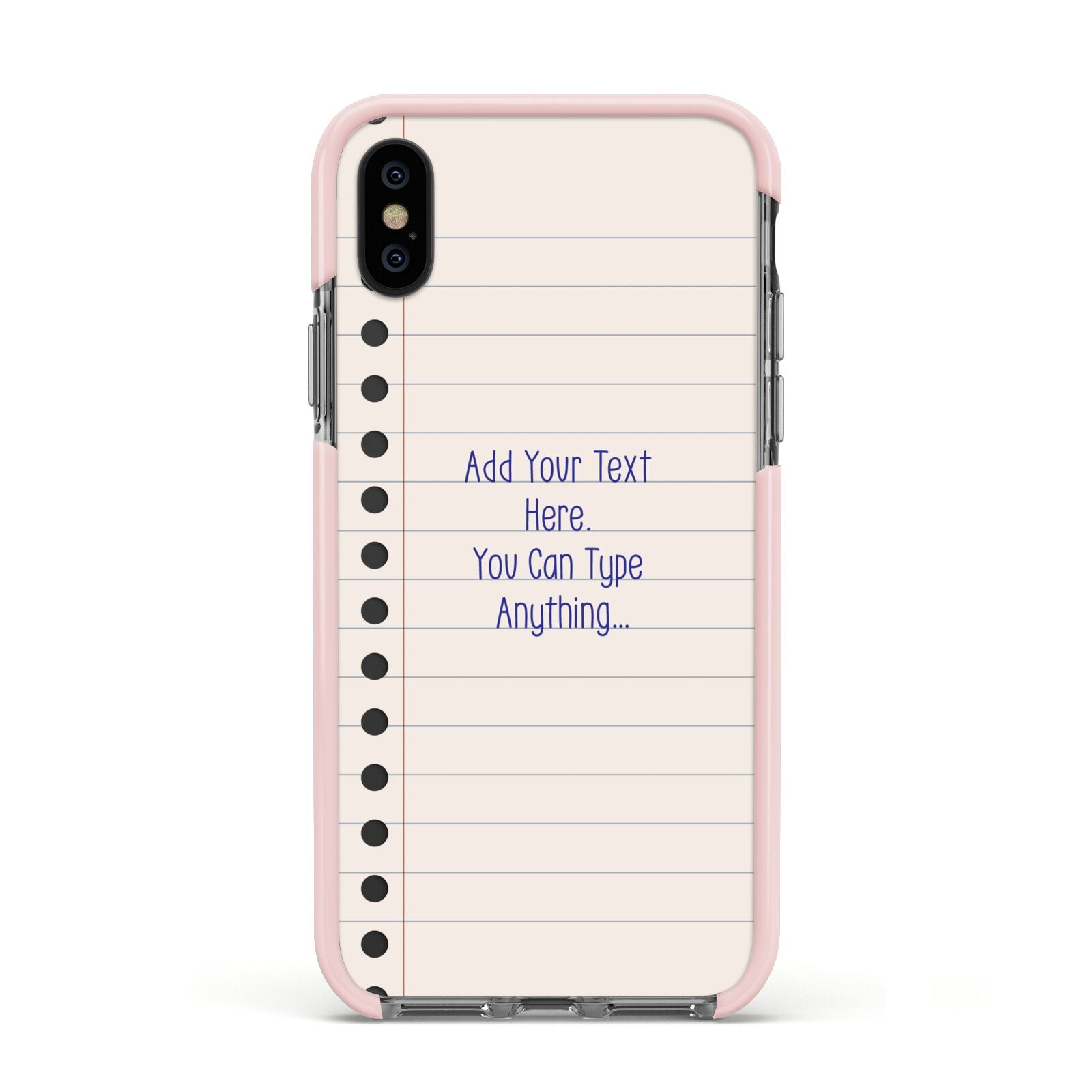 Personalised Notepad Apple iPhone Xs Impact Case Pink Edge on Black Phone