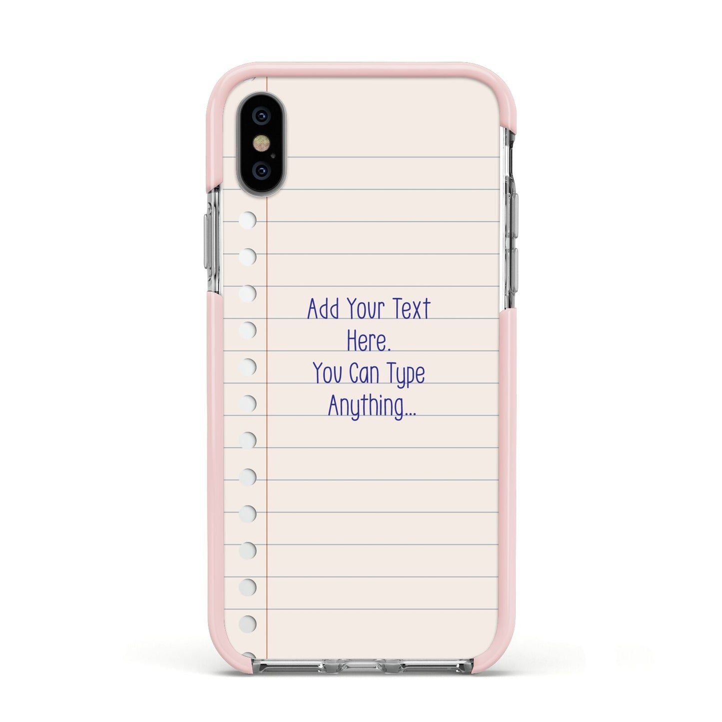 Personalised Notepad Apple iPhone Xs Impact Case Pink Edge on Silver Phone