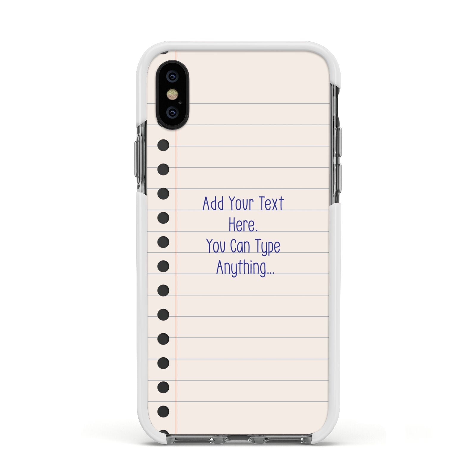 Personalised Notepad Apple iPhone Xs Impact Case White Edge on Black Phone