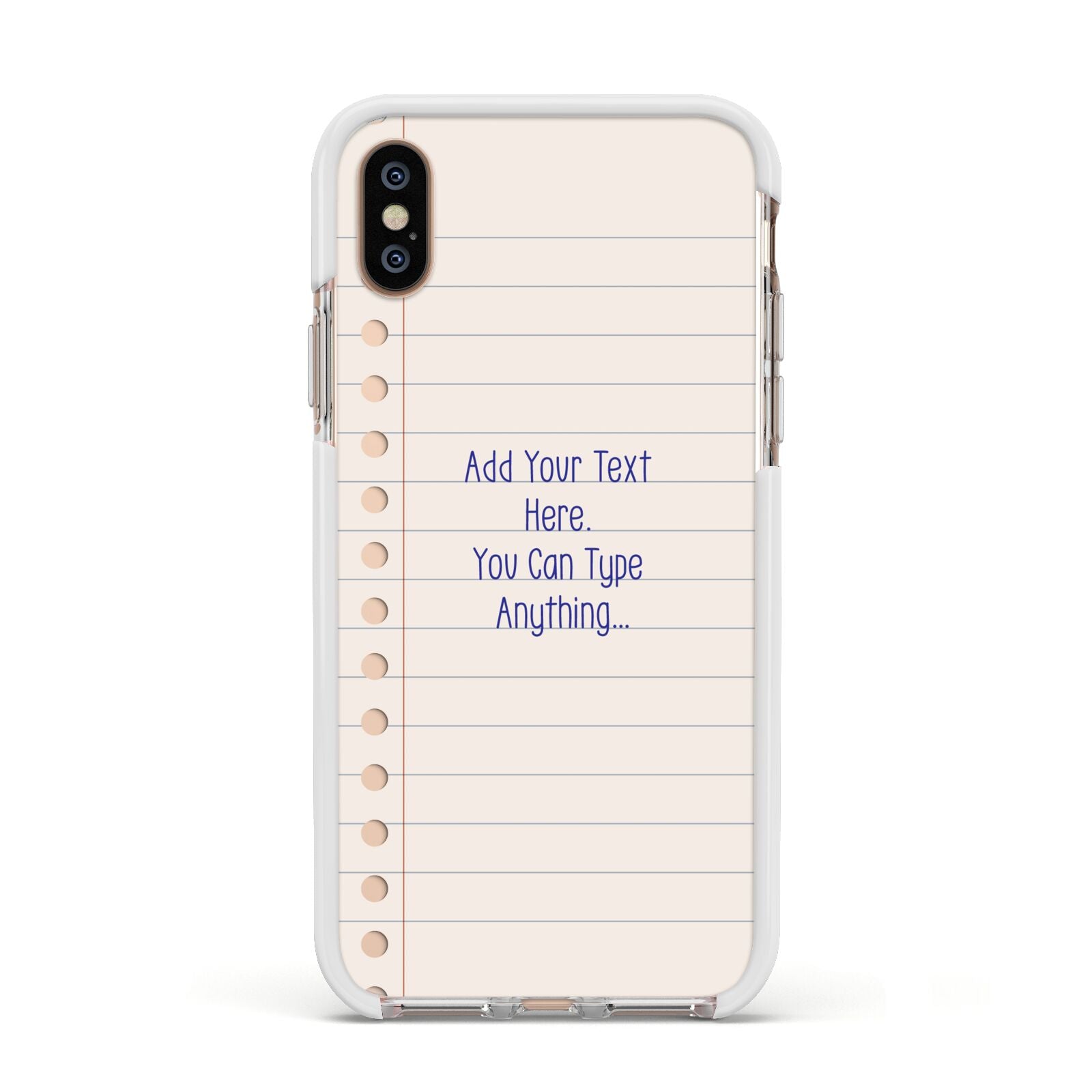 Personalised Notepad Apple iPhone Xs Impact Case White Edge on Gold Phone