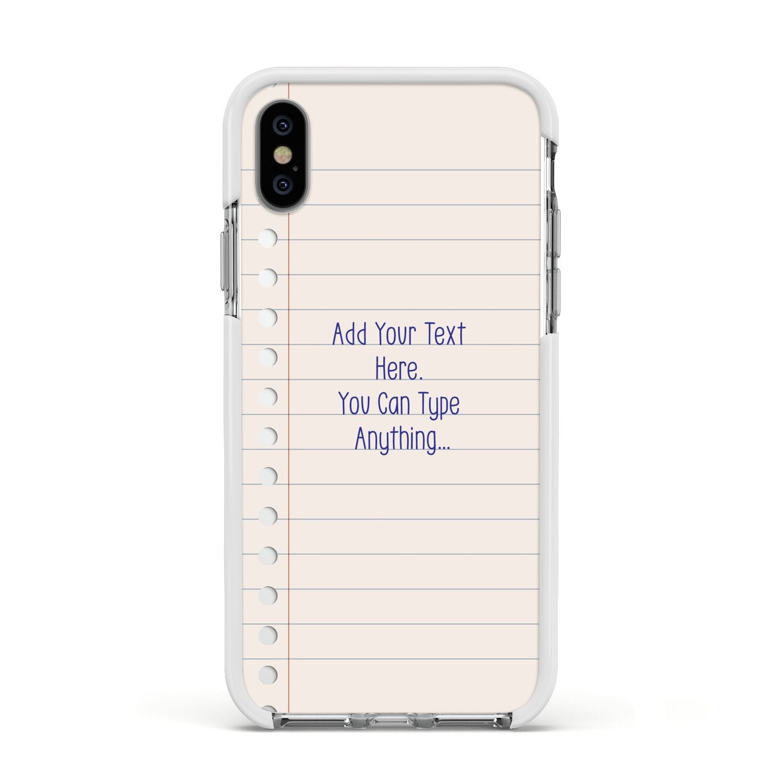 Personalised Notepad Apple iPhone Xs Impact Case White Edge on Silver Phone