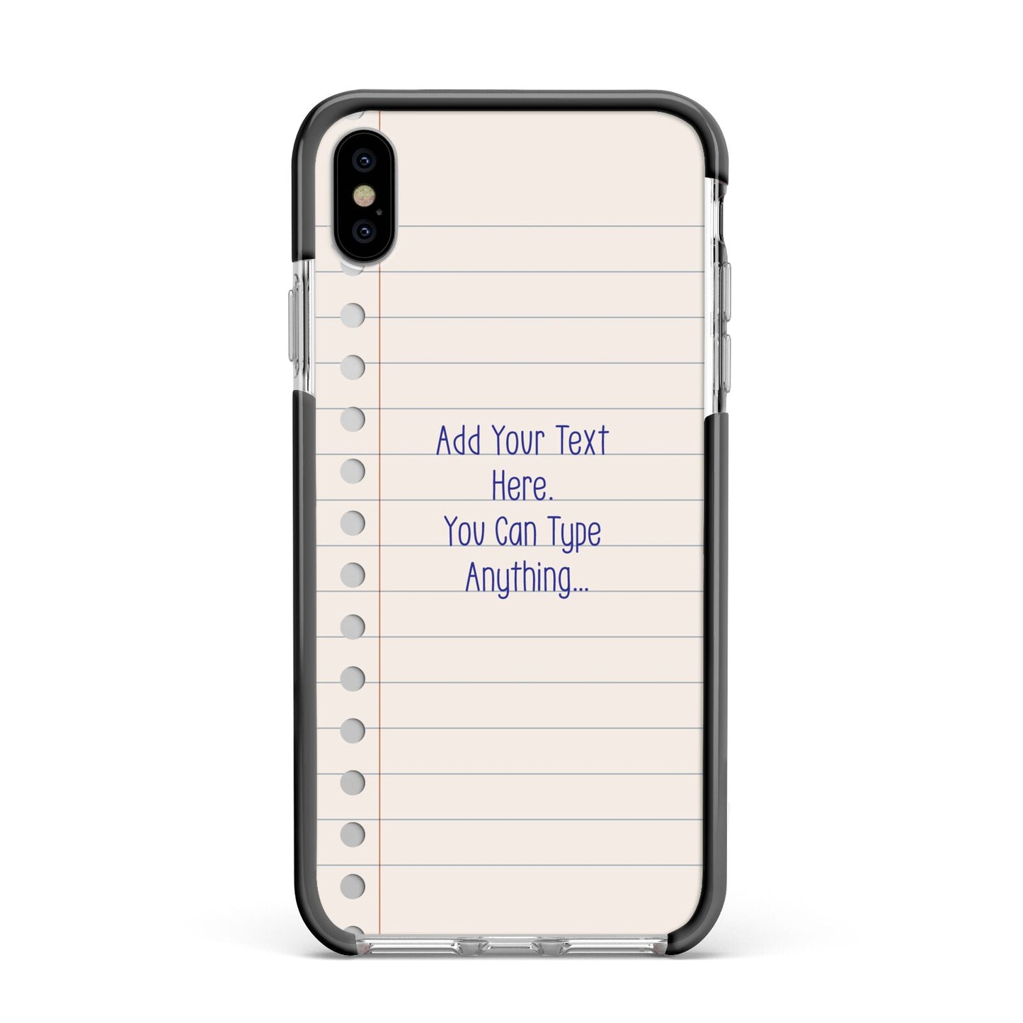 Personalised Notepad Apple iPhone Xs Max Impact Case Black Edge on Silver Phone