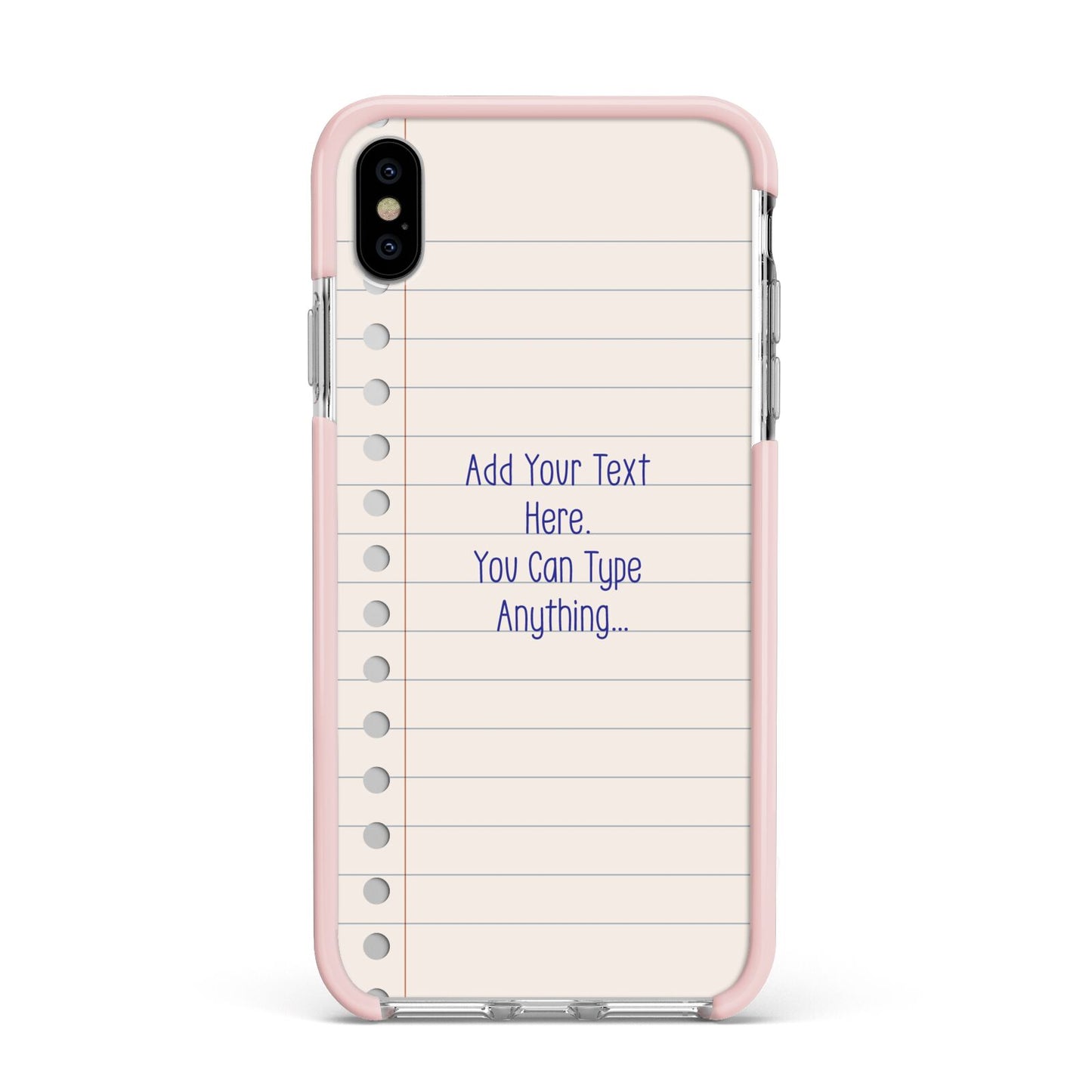 Personalised Notepad Apple iPhone Xs Max Impact Case Pink Edge on Silver Phone