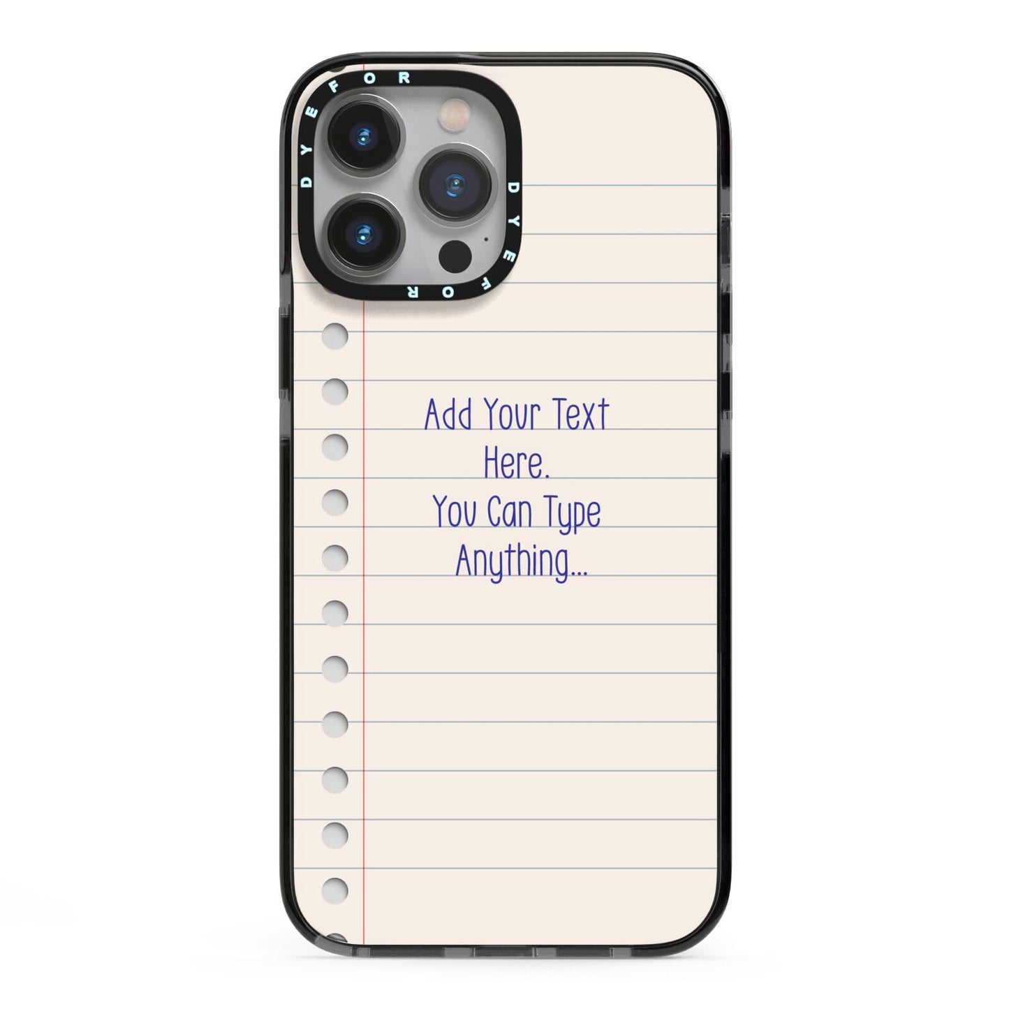 Personalised Notepad iPhone 13 Pro Max Black Impact Case on Silver phone