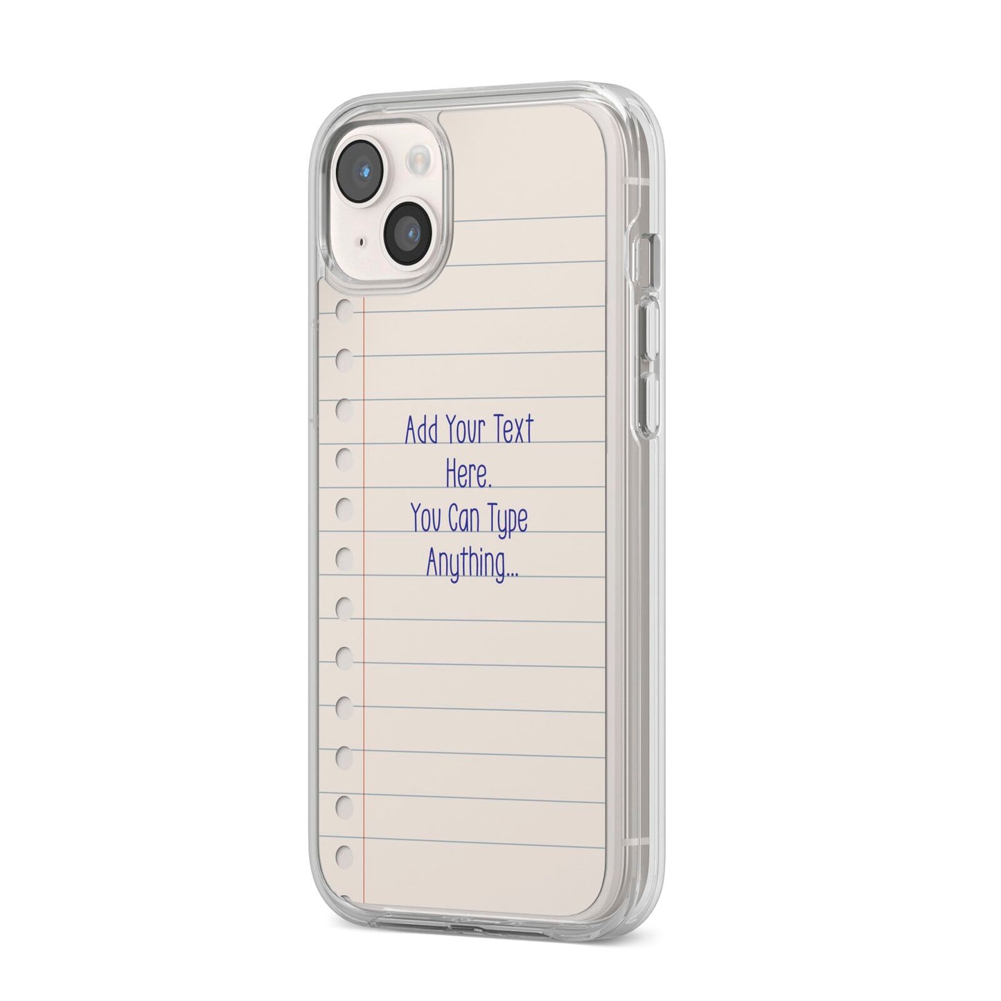 Personalised Notepad iPhone 14 Plus Clear Tough Case Starlight Angled Image