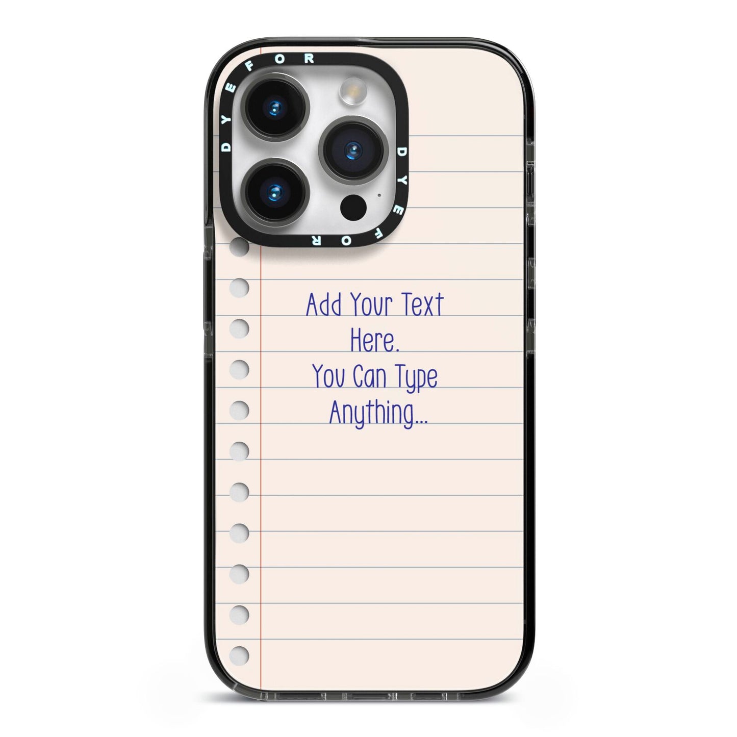 Personalised Notepad iPhone 14 Pro Black Impact Case on Silver phone