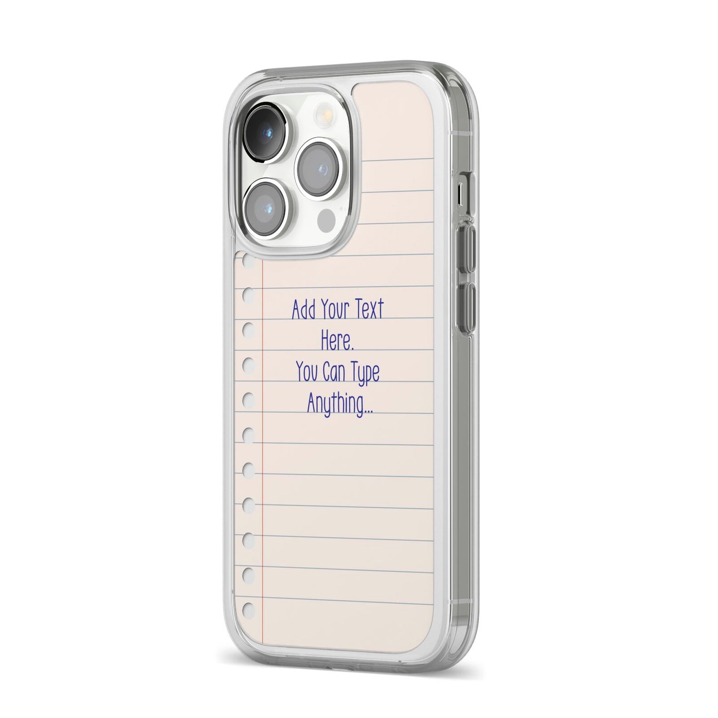 Personalised Notepad iPhone 14 Pro Clear Tough Case Silver Angled Image