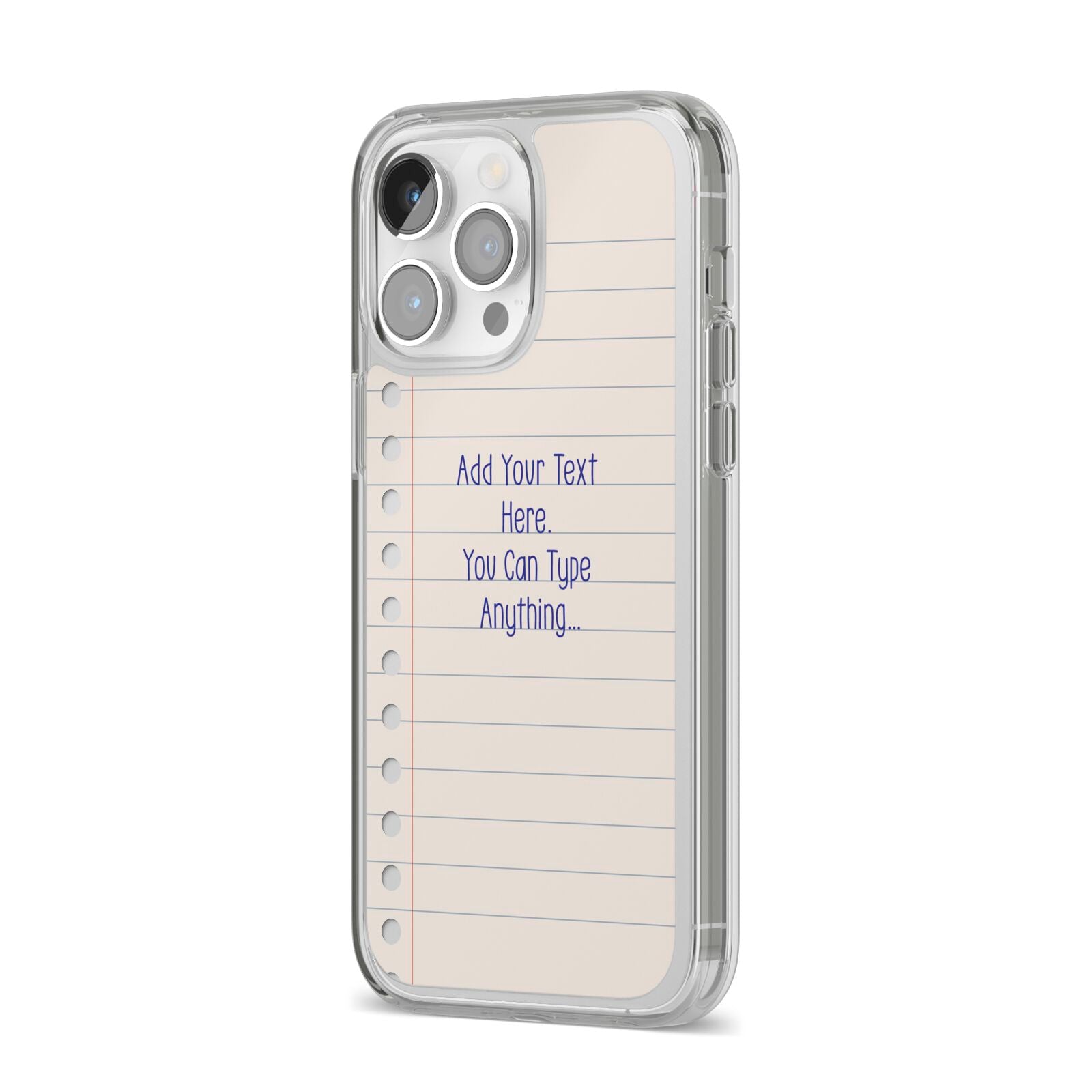 Personalised Notepad iPhone 14 Pro Max Clear Tough Case Silver Angled Image