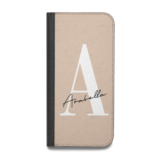 Personalised Nude Colour Initial Vegan Leather Flip iPhone Case