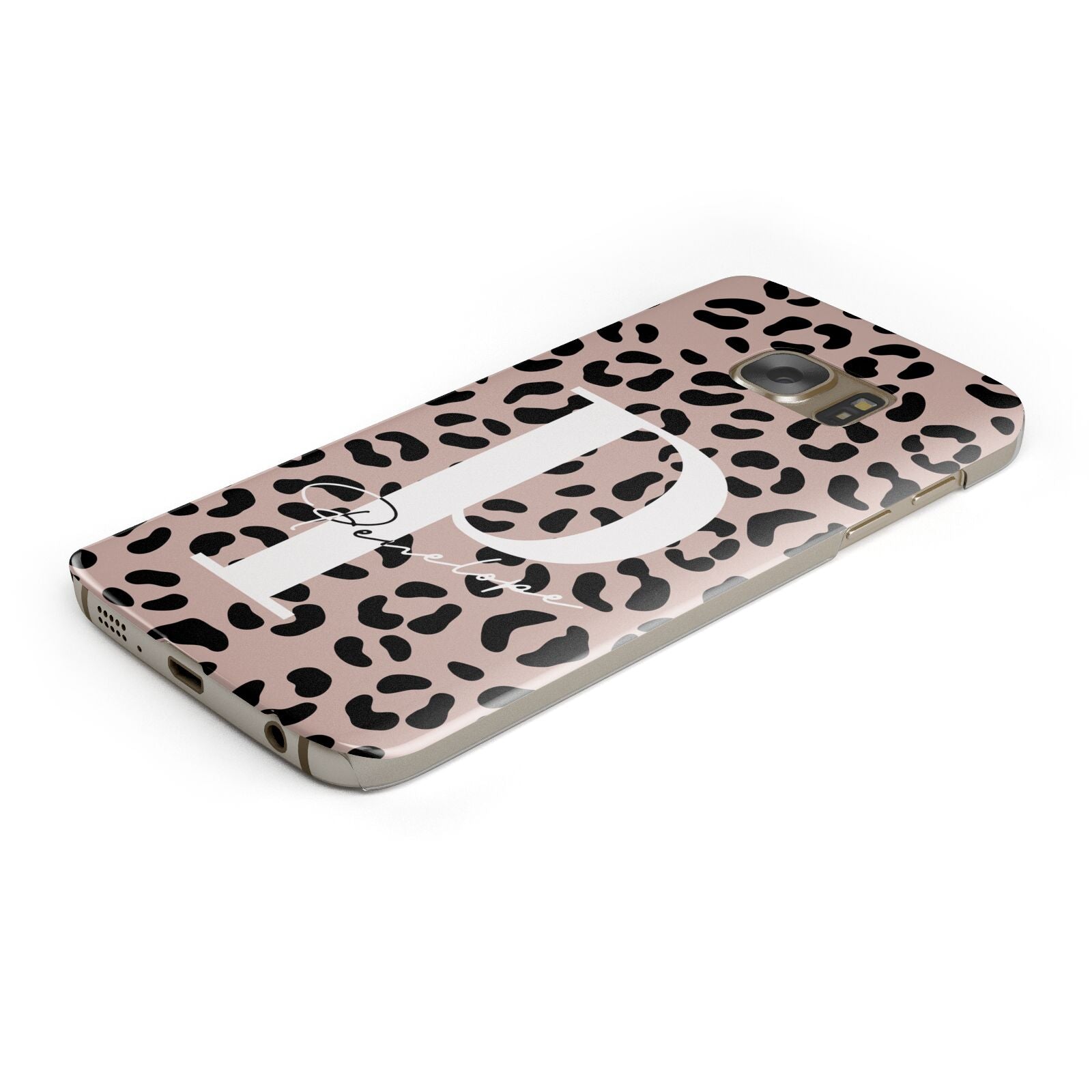 Personalised Nude Colour Leopard Print Protective Samsung Galaxy Case Angled Image