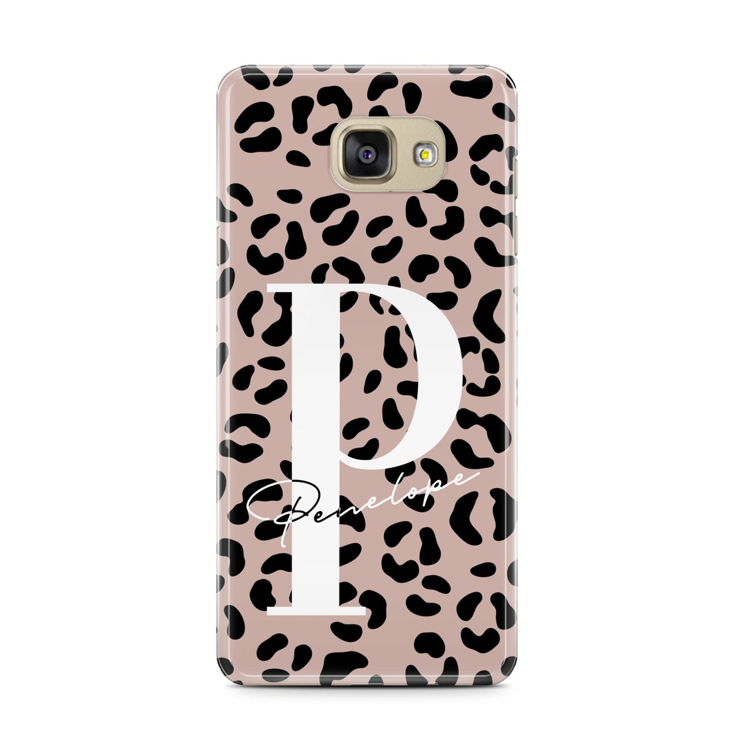 Personalised Nude Colour Leopard Print Samsung Galaxy A7 2016 Case on gold phone