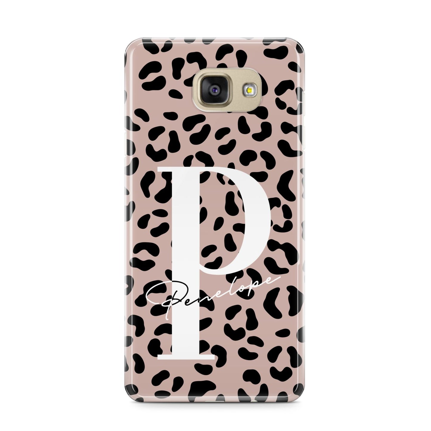 Personalised Nude Colour Leopard Print Samsung Galaxy A9 2016 Case on gold phone