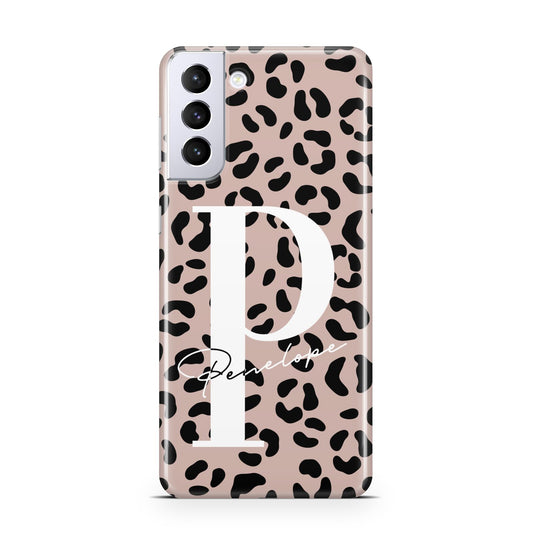 Personalised Nude Colour Leopard Print Samsung S21 Plus Phone Case