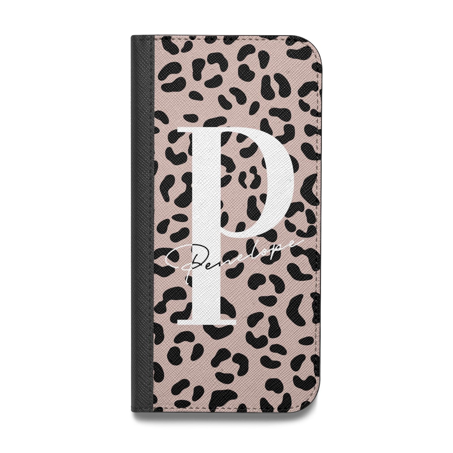 Personalised Nude Colour Leopard Print Vegan Leather Flip iPhone Case