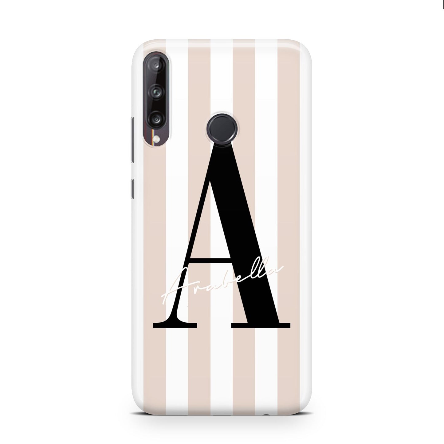 Personalised Nude Colour White Striped Huawei P40 Lite E Phone Case