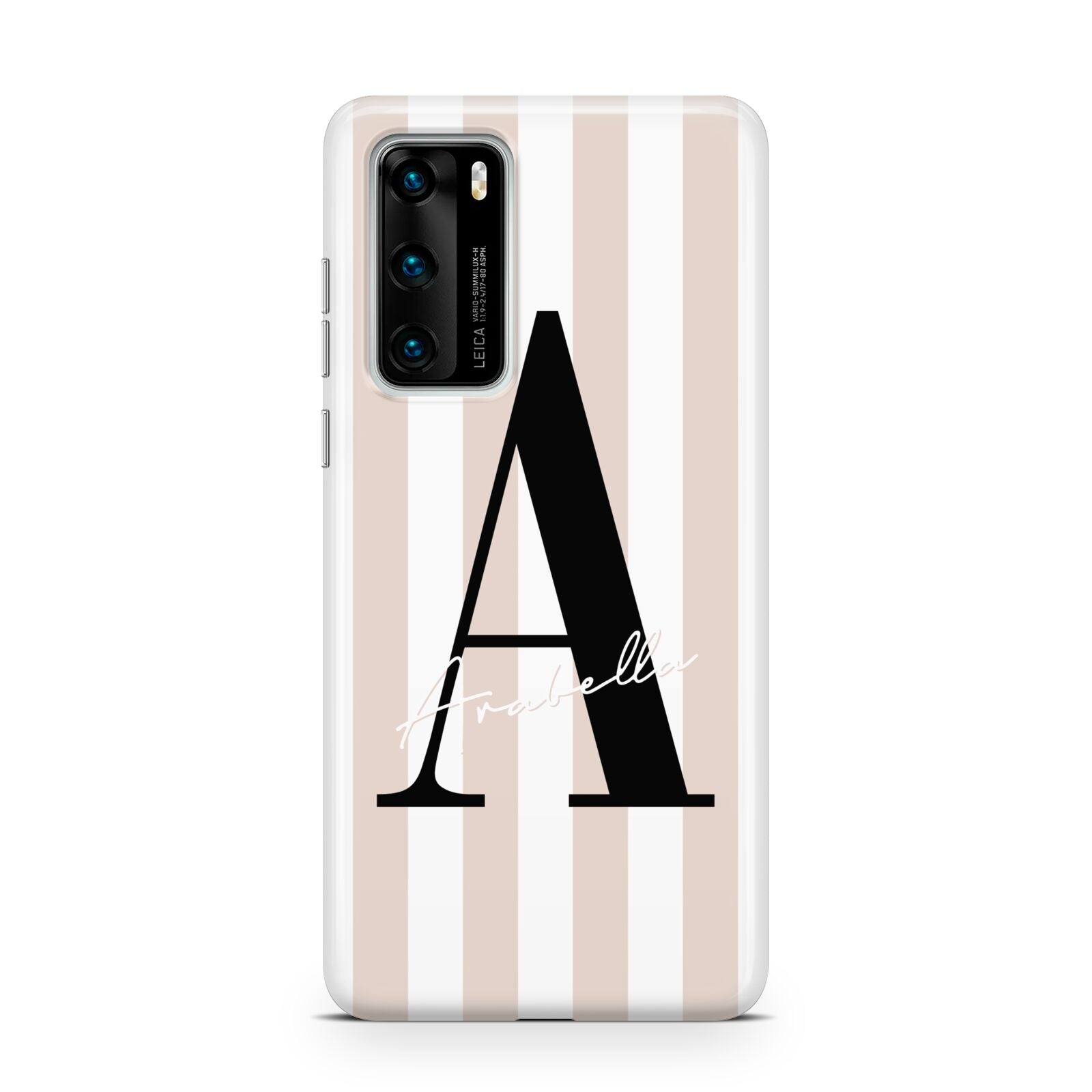 Personalised Nude Colour White Striped Huawei P40 Phone Case