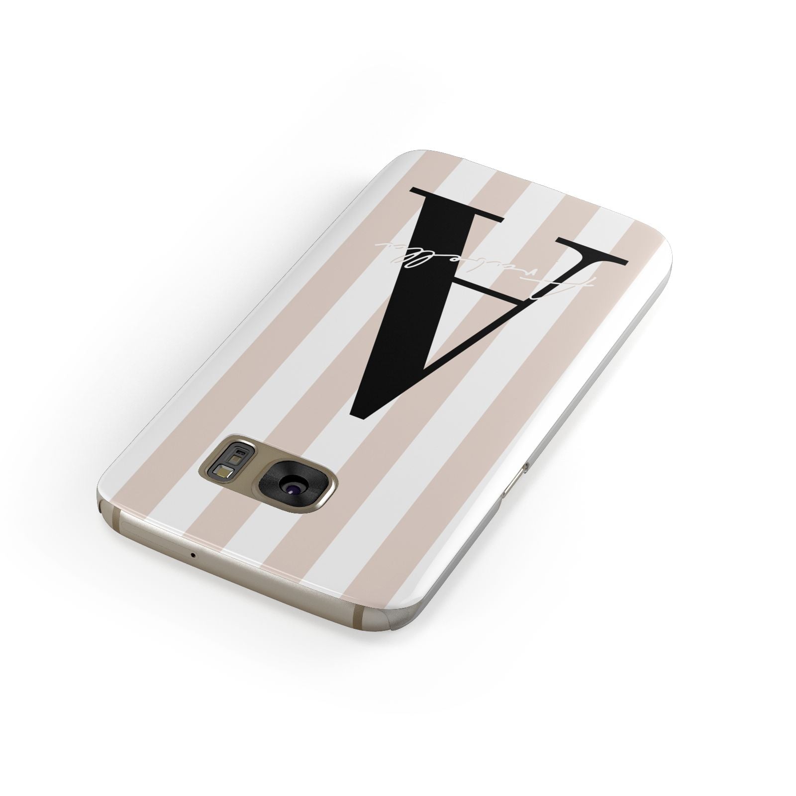 Personalised Nude Colour White Striped Samsung Galaxy Case Front Close Up